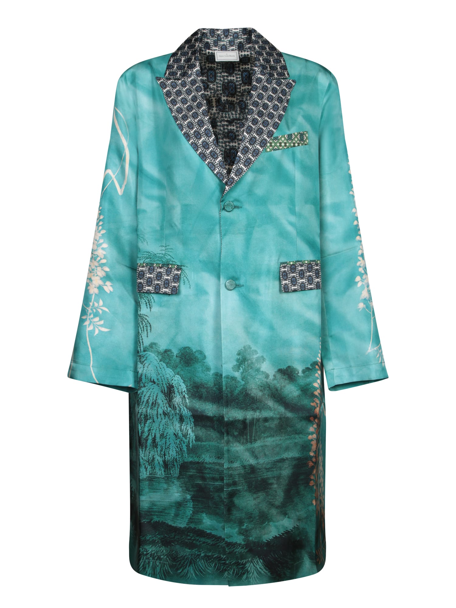 Shop Pierre-louis Mascia Aloes Blue Multicolor Coat