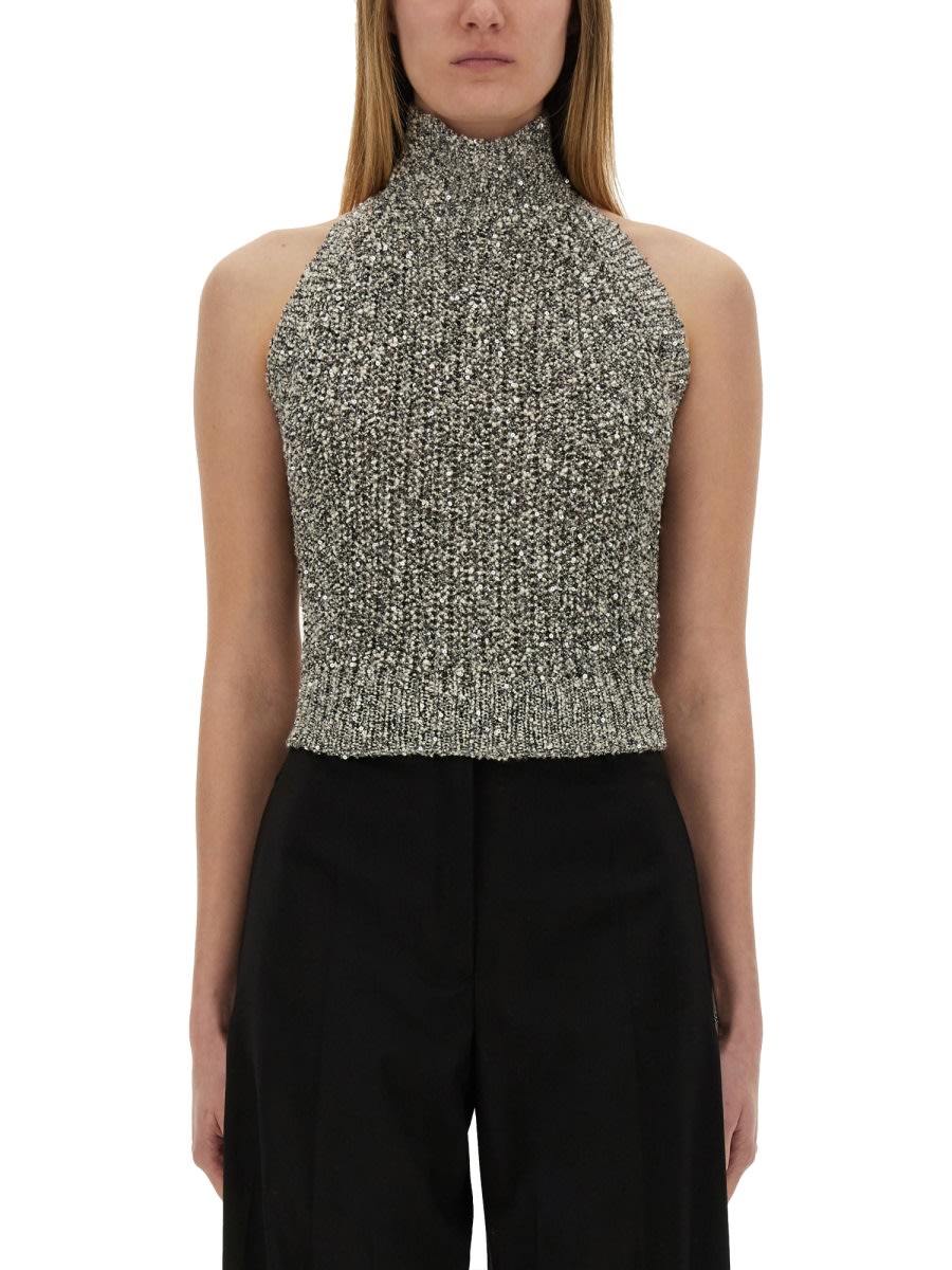 Alysi Sequined Tricot Top In Grey