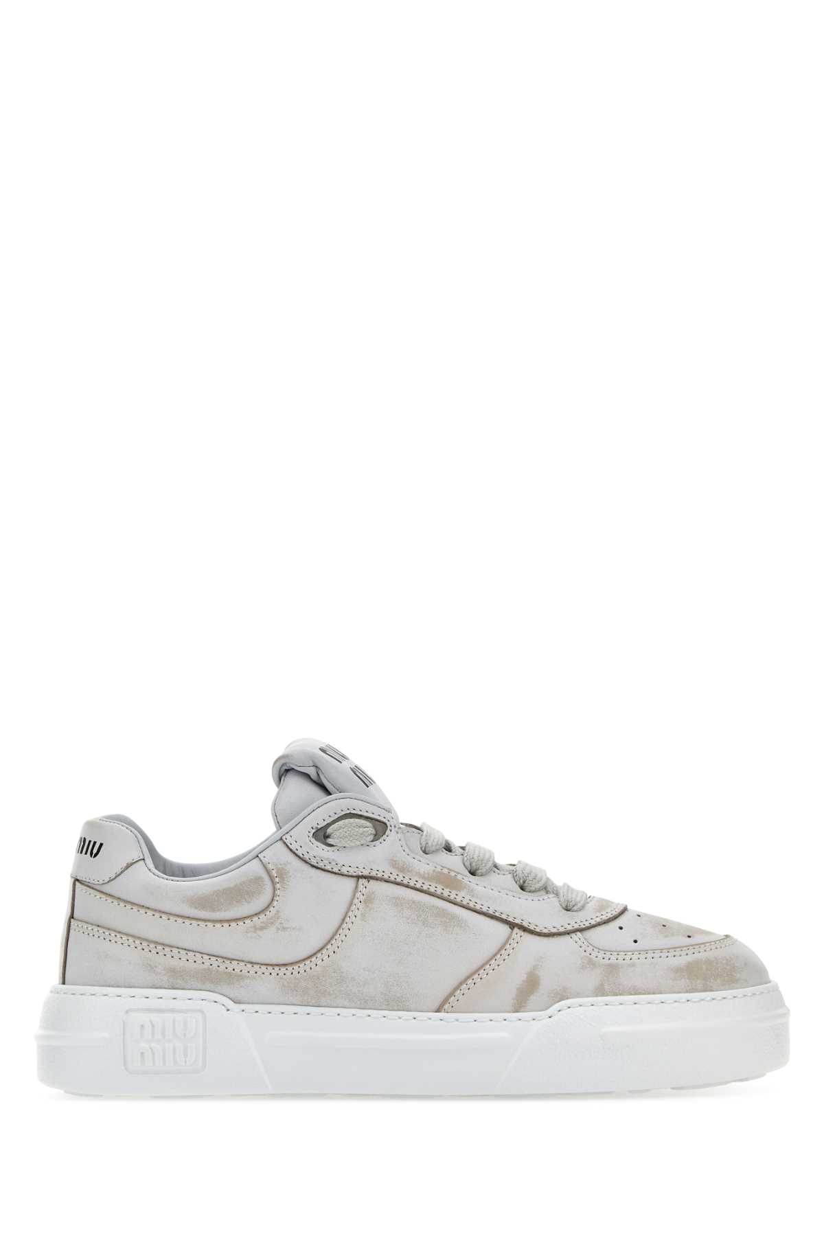 Shop Miu Miu White Leather Sneakers In Bianco