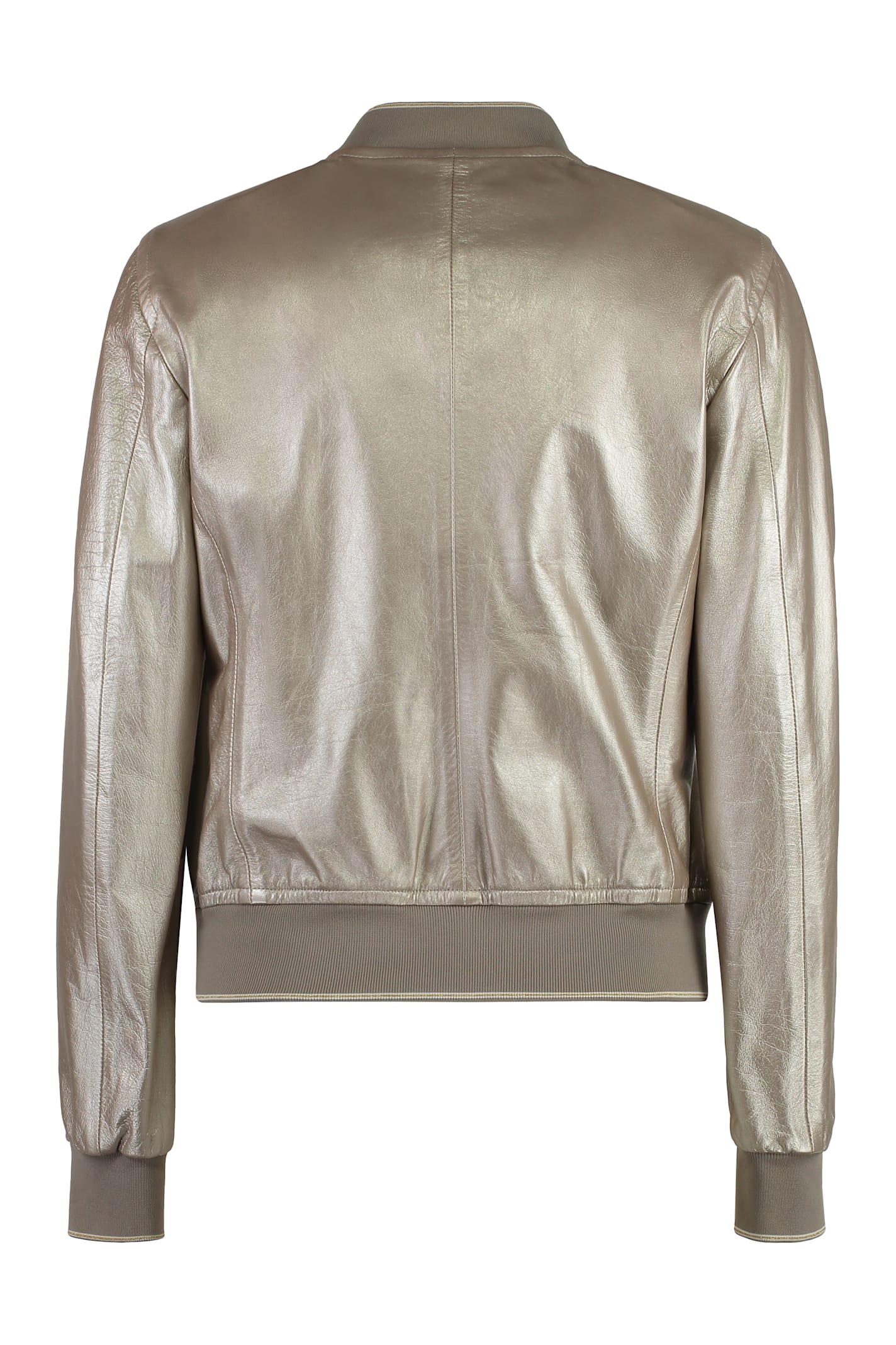 Moorer Metallic-effect Leather Bomber Jacket In Brown