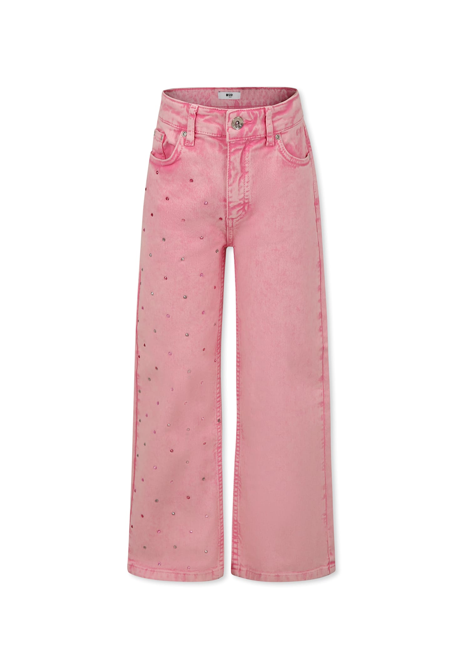 Msgm Pink Jeans For Girl With Rhinestones In Pink