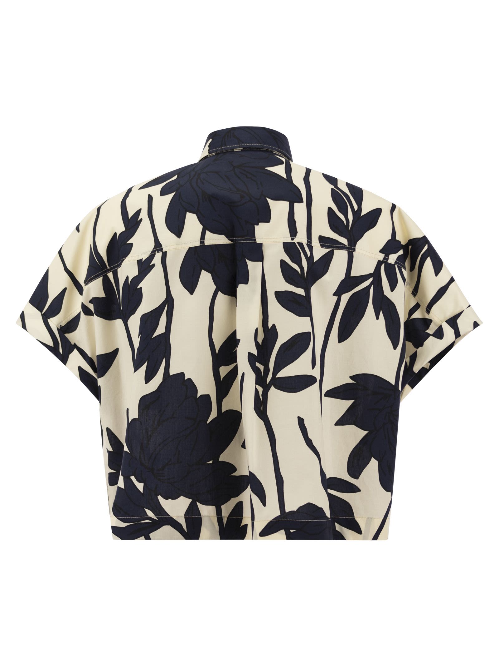 Brunello Cucinelli Ramage Print Cotton Poplin Shirt With Jewellery In Panama/blu