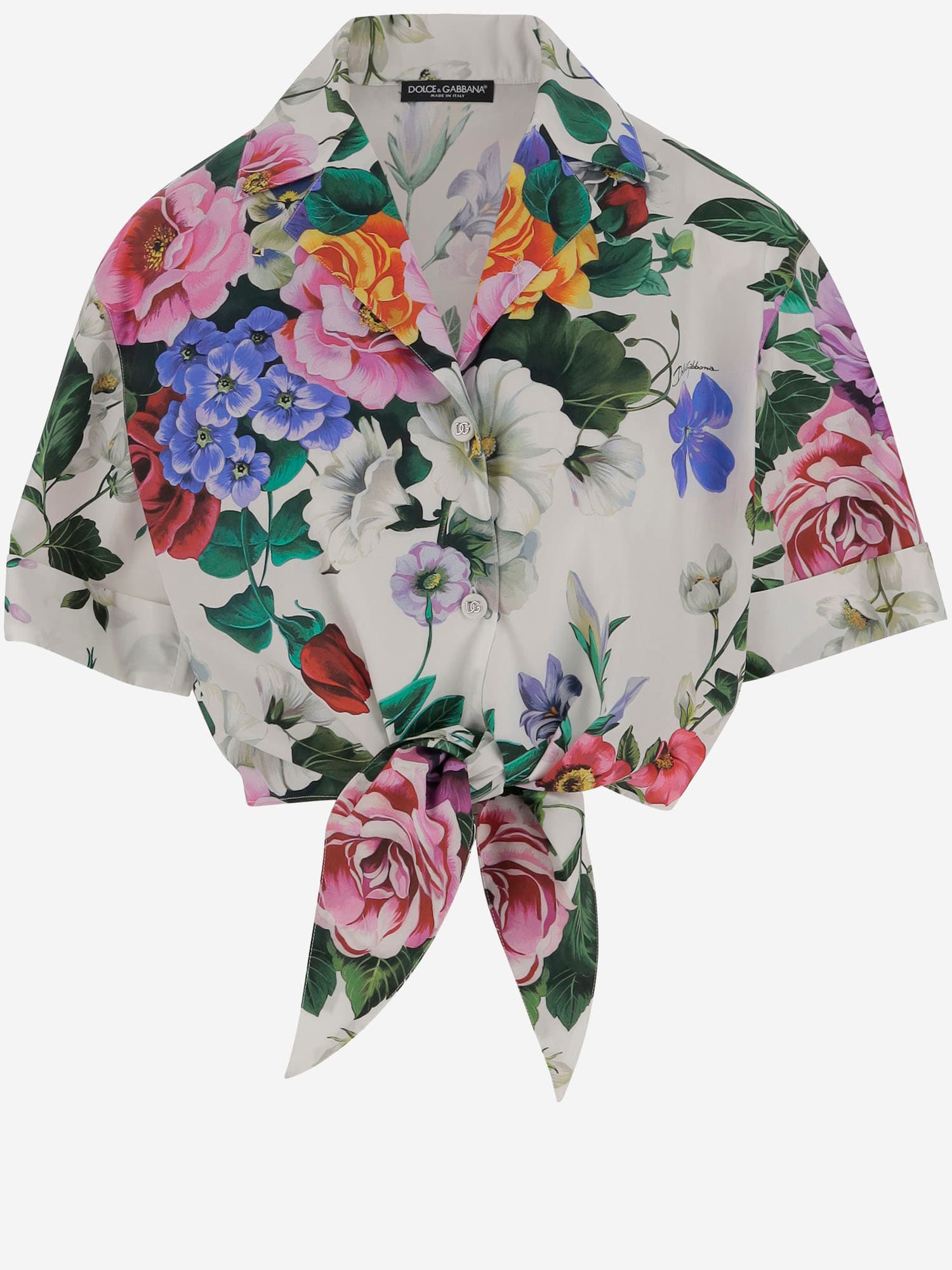 Cotton Crop Shirt With Floral Pattern