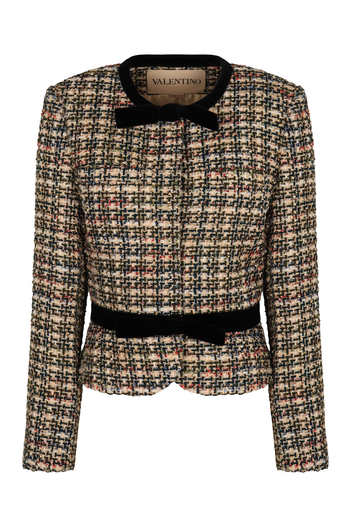 Valentino Womens Multicolor. Tweed Cropped Woven Jacket In Animal Print