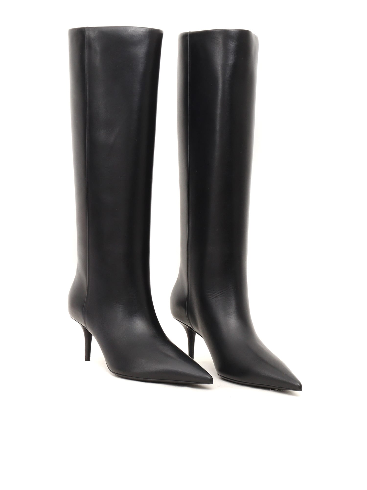 Shop Fabiana Filippi Leather Pointed Toe Boots In Black