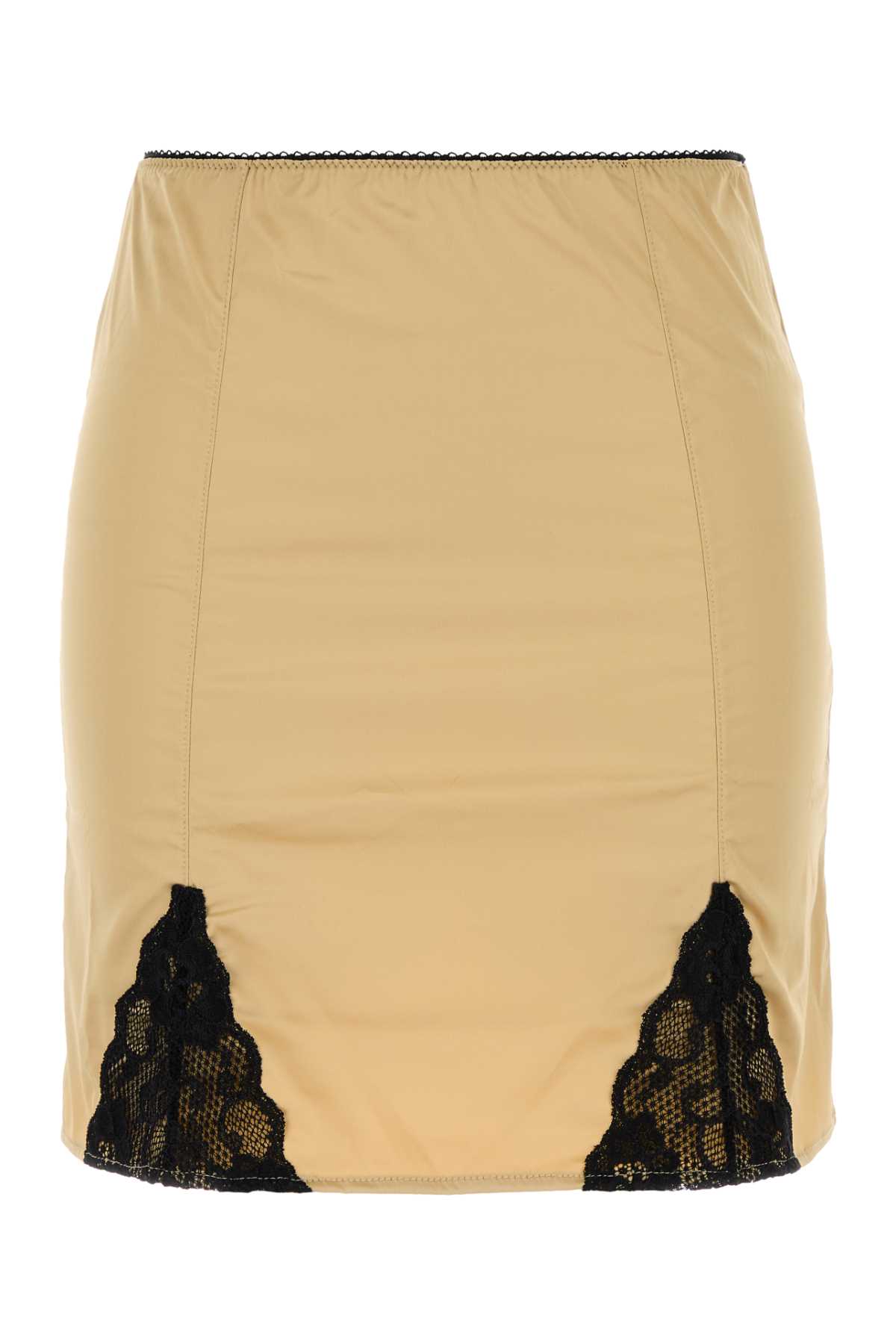 Beige Stretch Satin Blaire Mini Skirt