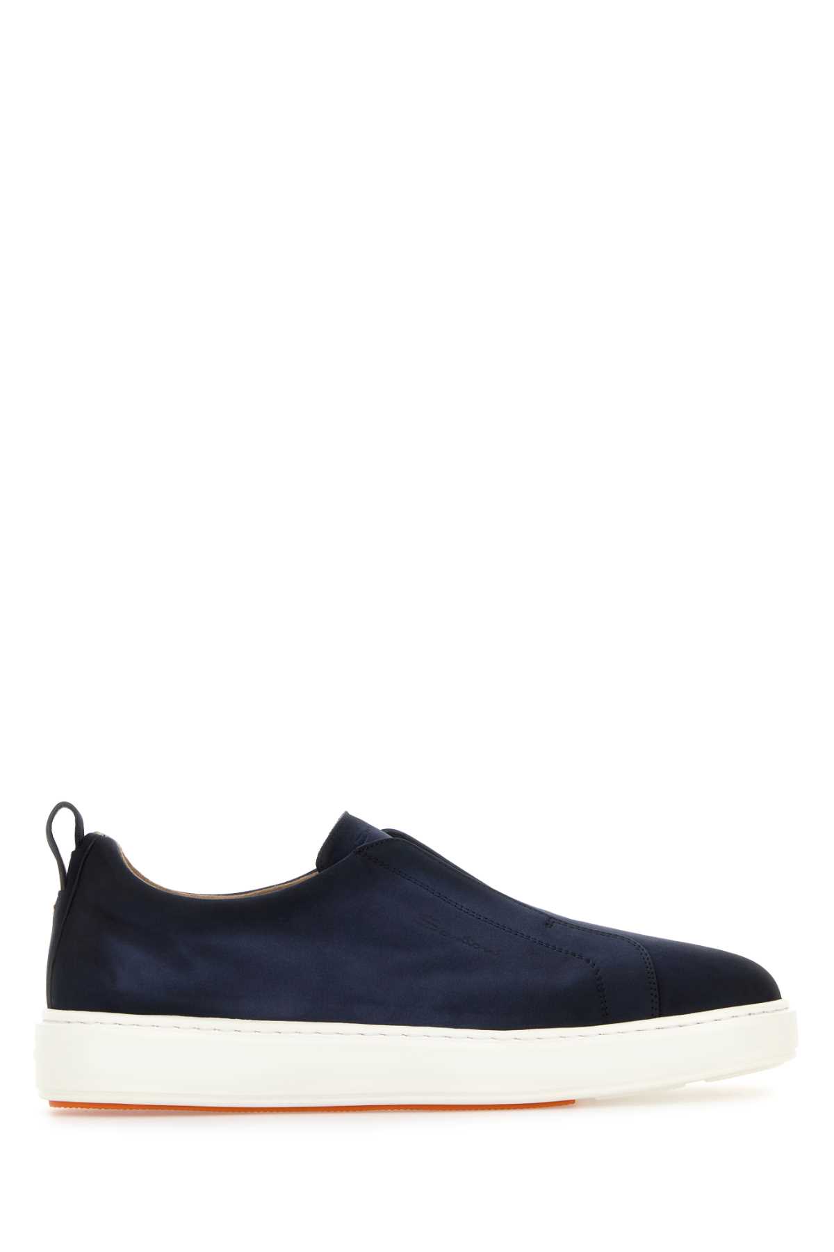 Santoni Navy Blue Suede Victory Slip Ons In Blue