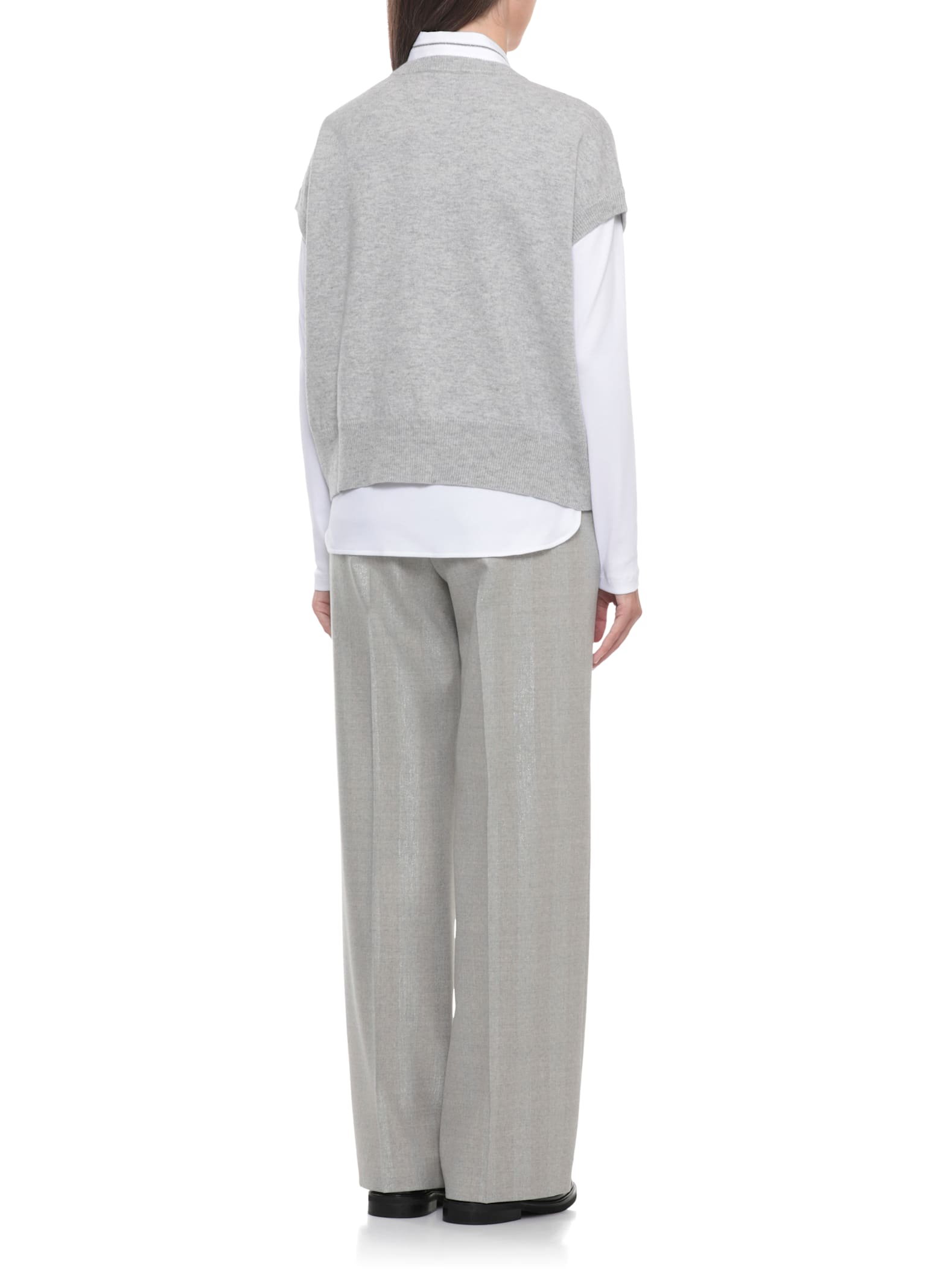 Peserico Argyle Pattern Wool And Silk Top In Gray