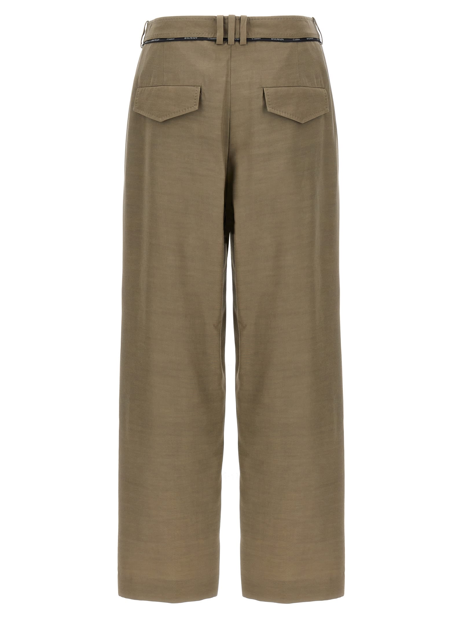 Balmain Cupro Trousers With High Waist And Wide Leg In Aj Taupe