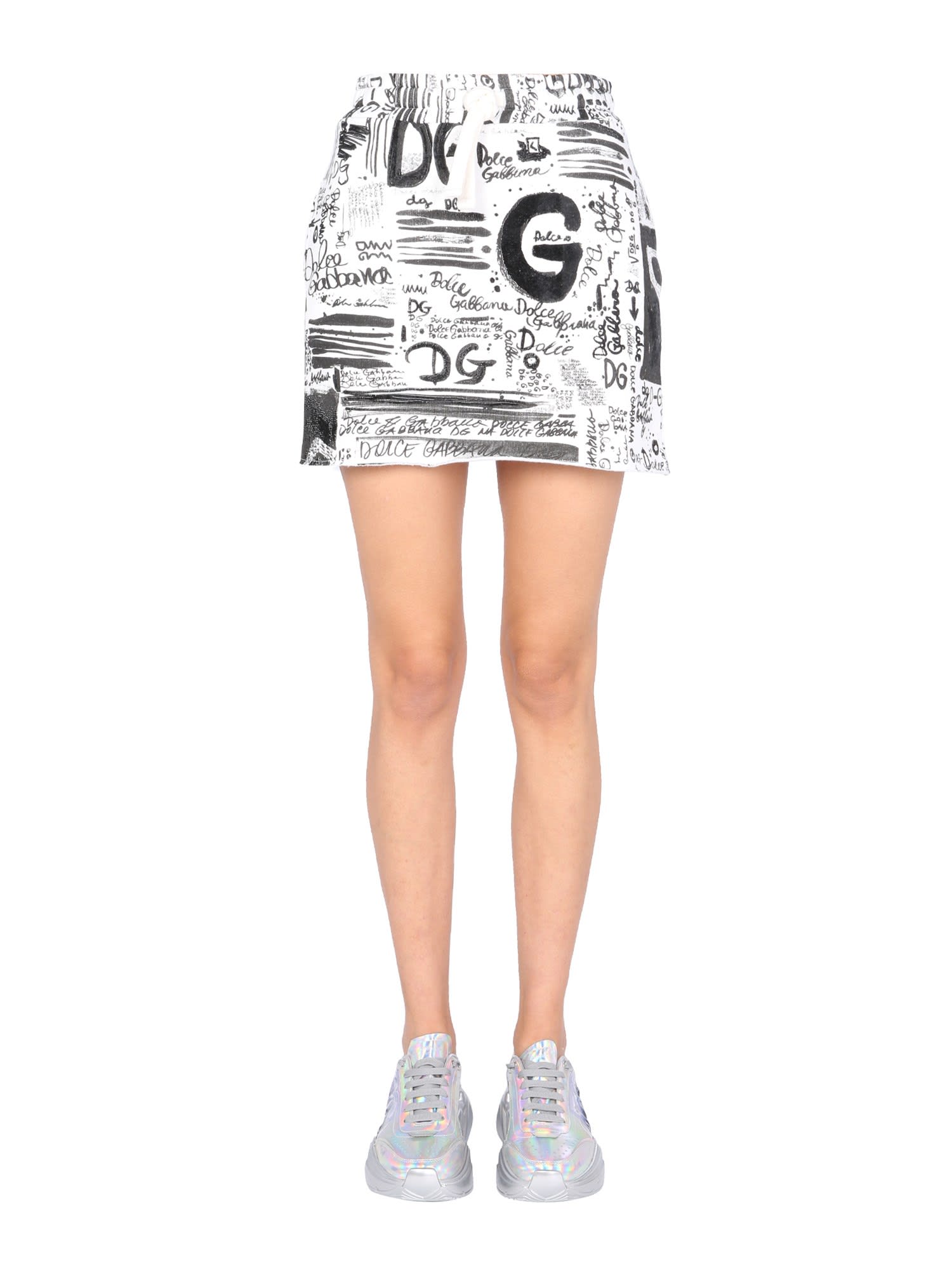 Dolce & Gabbana Mini Skirt With Graffiti Logo Print