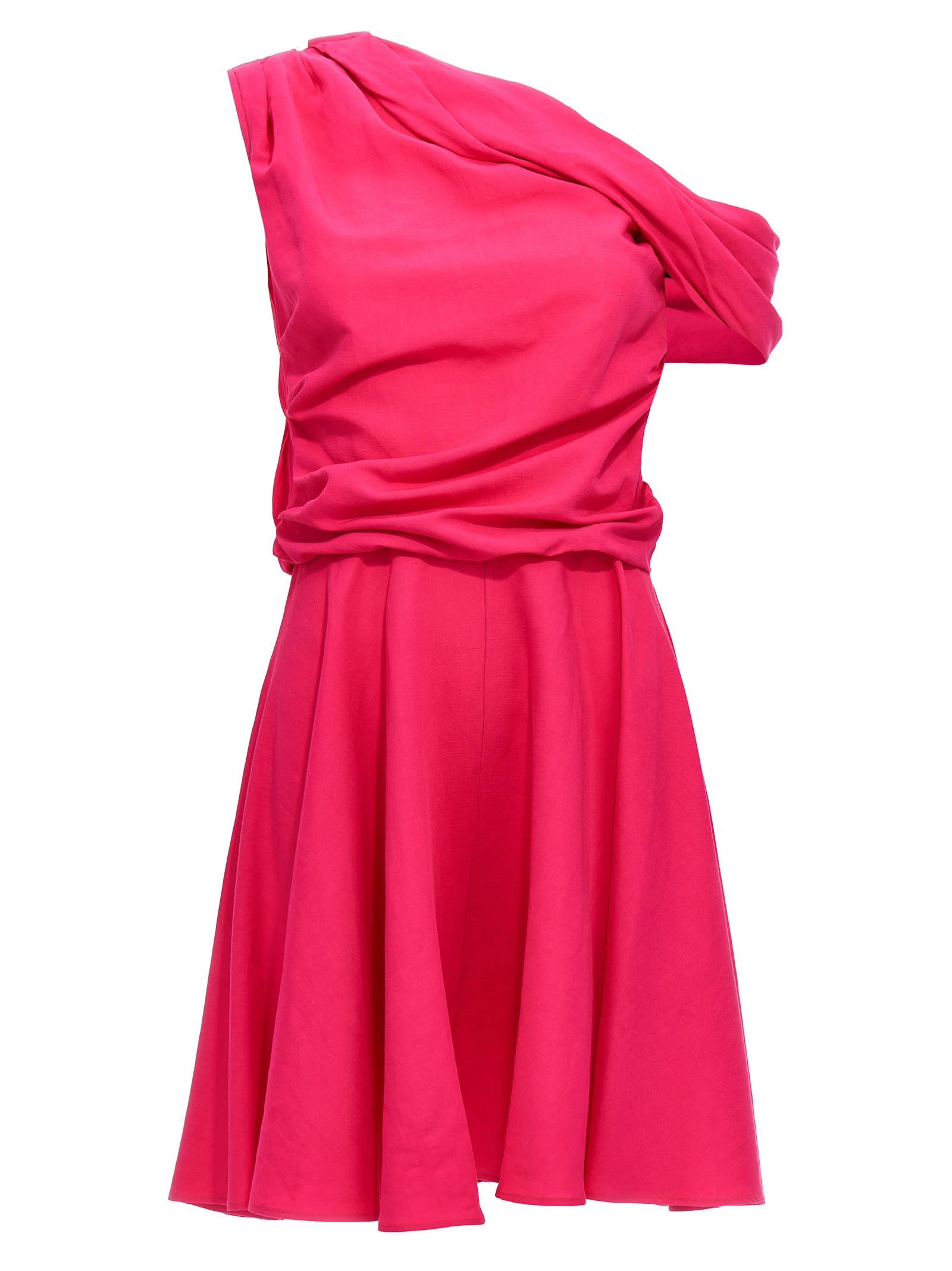 Shop Rochas Draping Neckline Dress In Fuchsia
