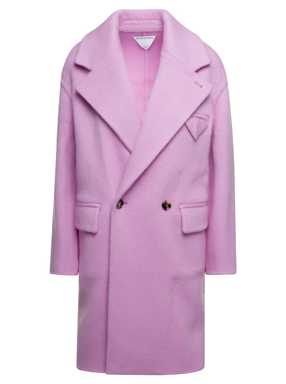 Baby Pink Double-breasted Coat In Wool And Mohair Woman Bottega Veneta