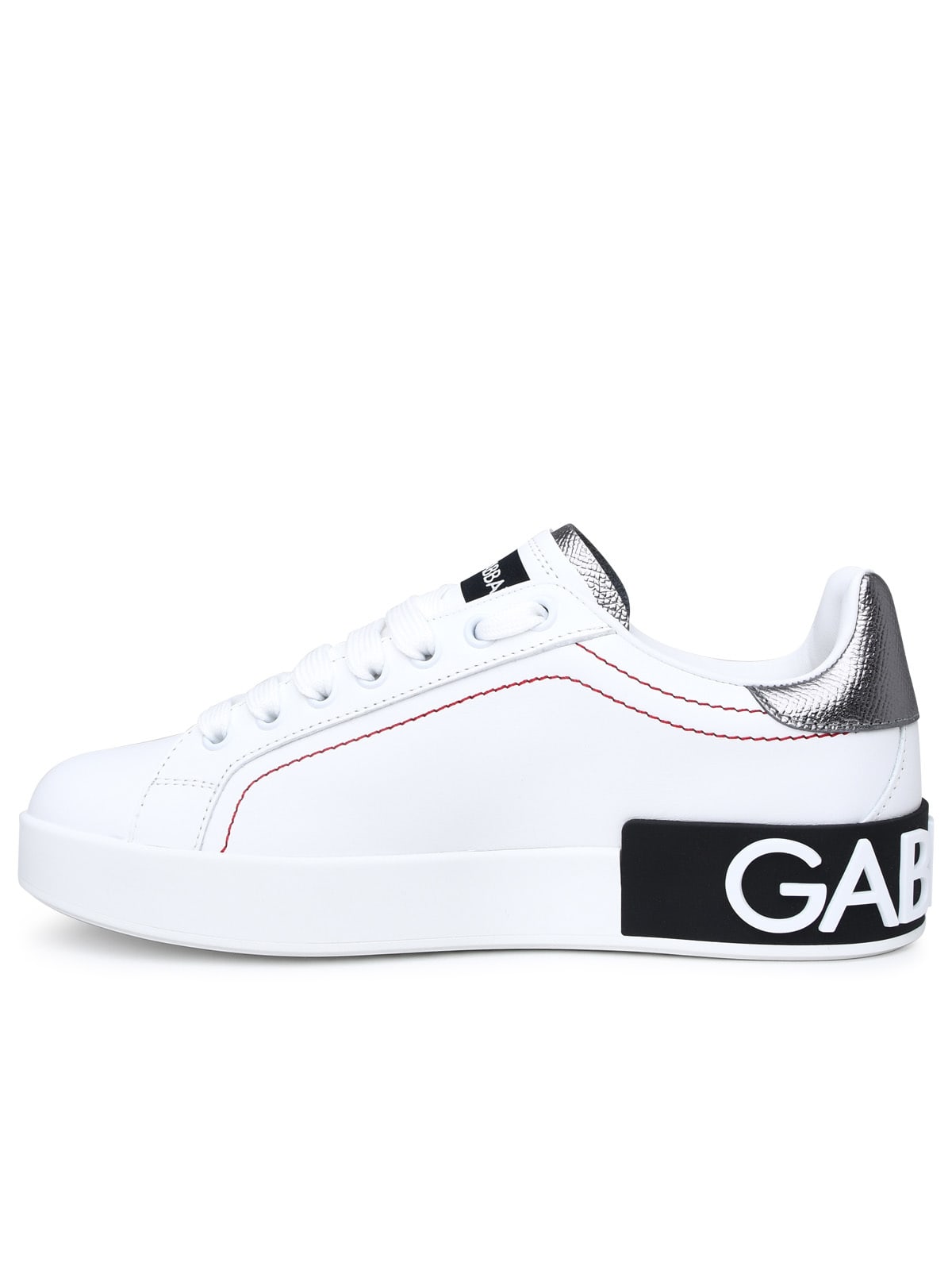 Shop Dolce & Gabbana Portofino Leather Sneakers In Bianco/argento
