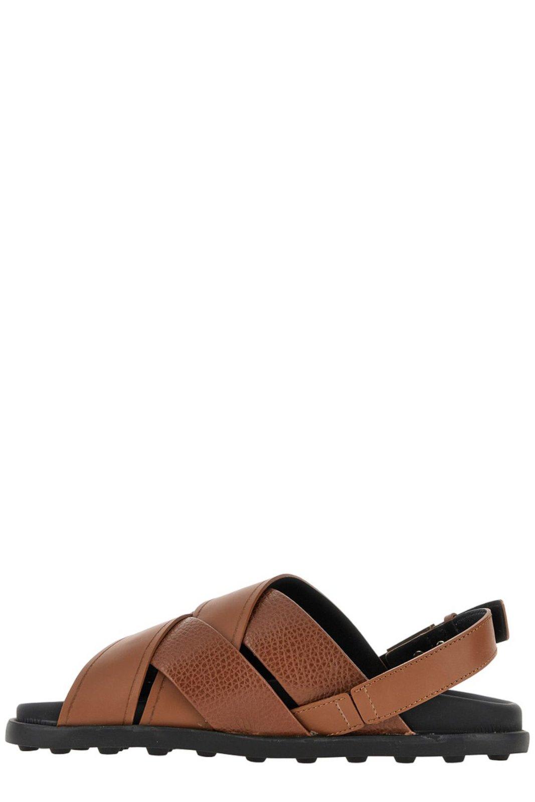 Shop Tod's Logo-buckle Interwoven Strap Sandals In Brown