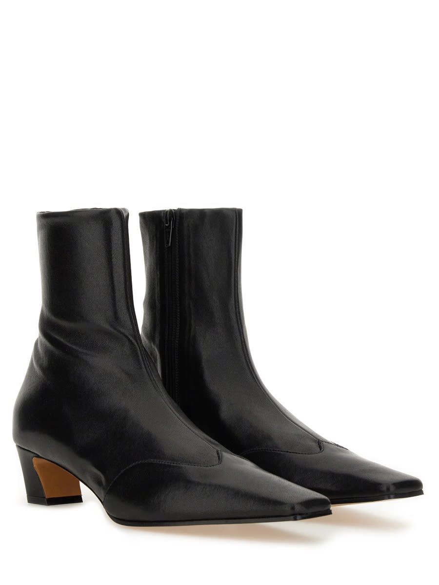 Khaite Square Toe Leather Ankle Boots With Geometric Heel In Black