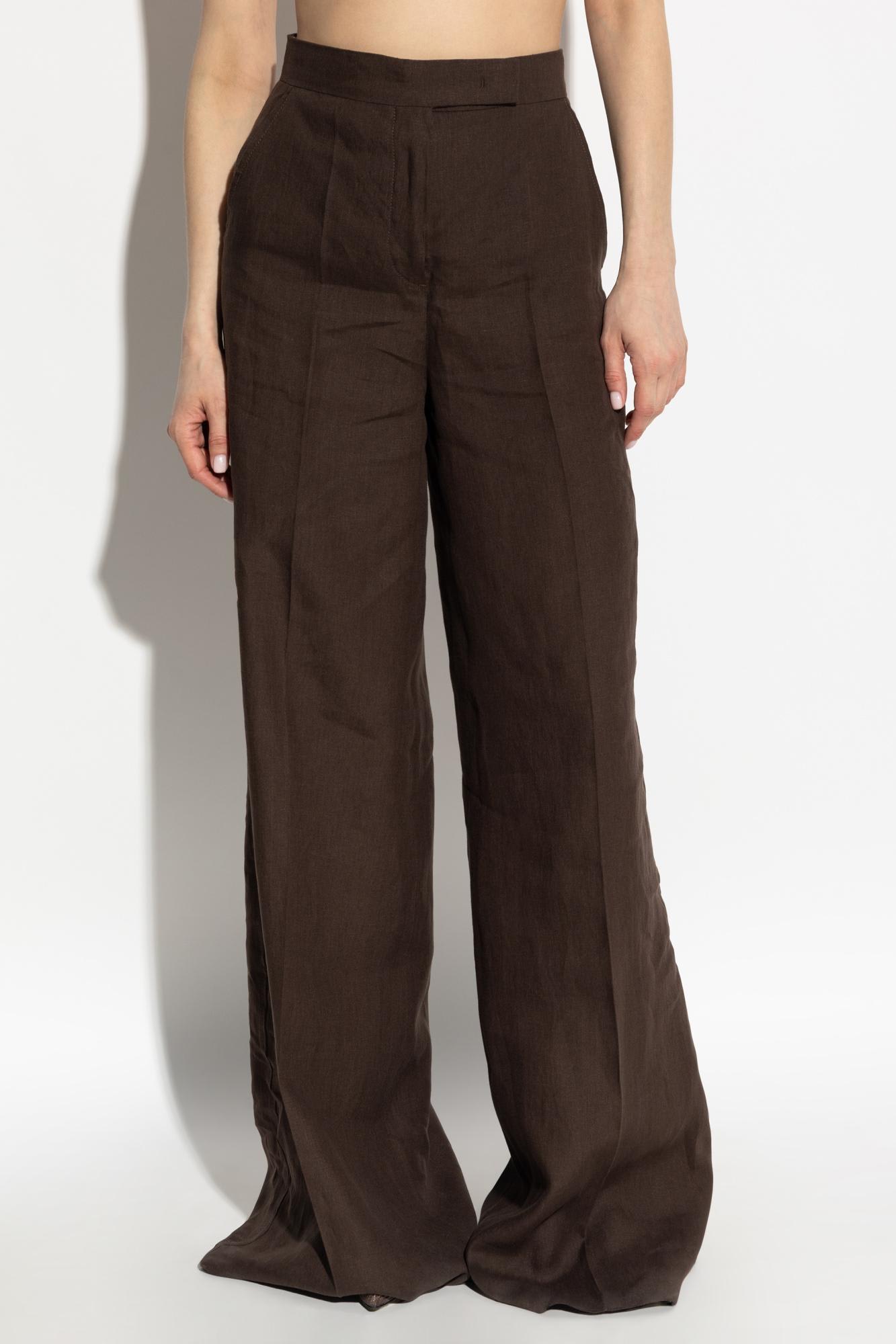 Max Mara Wide-leg Pants With High Waist And Flowing Silhouette In Brown