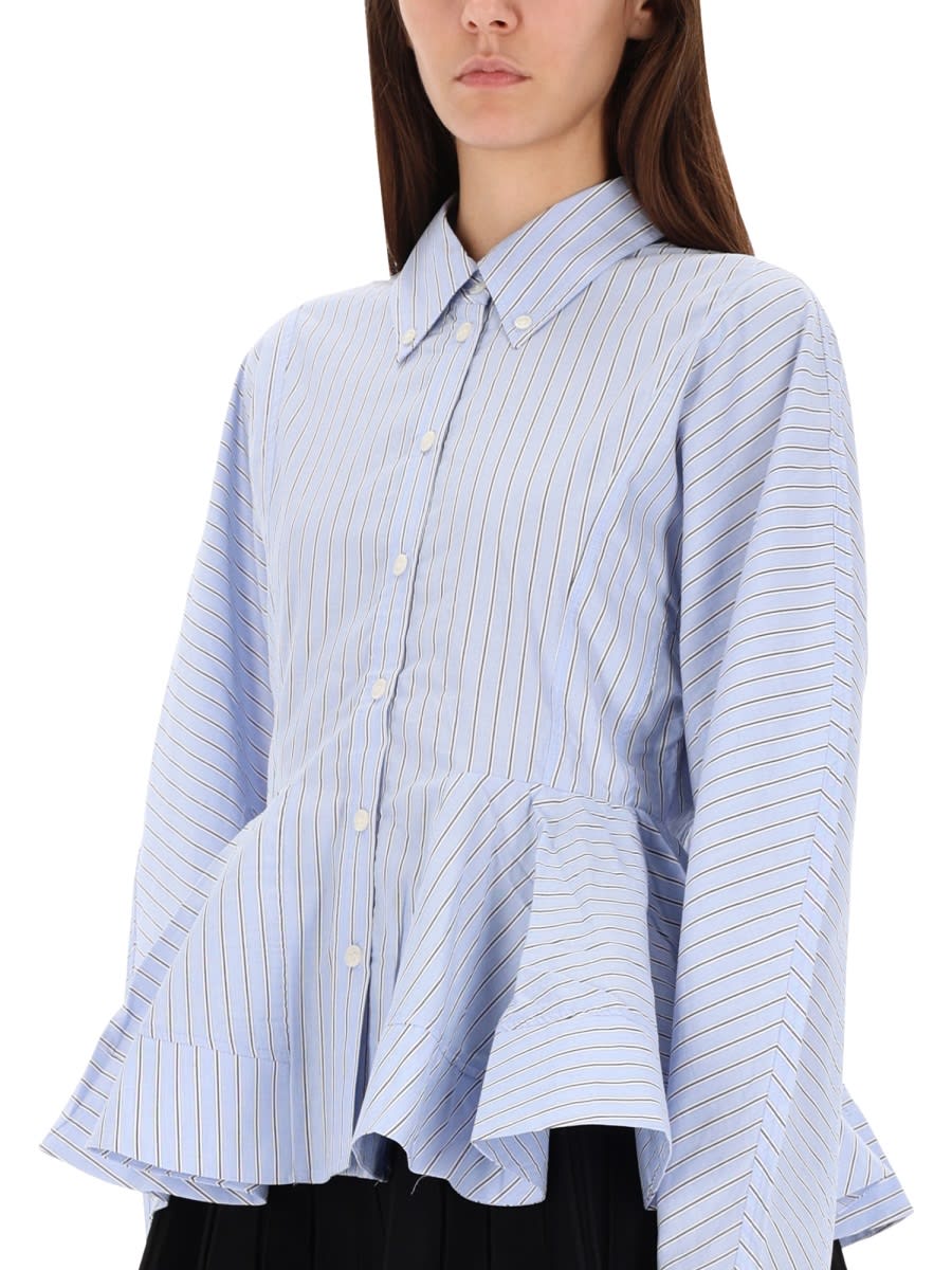 Ganni Stripe Peplum Shirt In Lavender Lustre In Blue