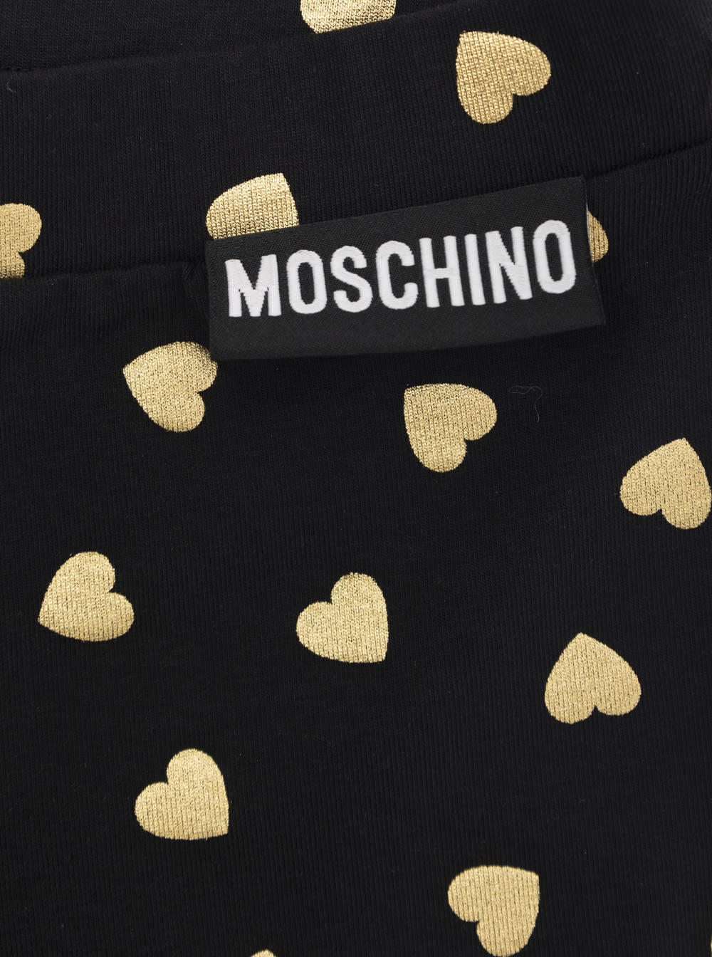 Shop Moschino Black Leggings With All-over Heart Print In Stretch Cotton Girl In Nero E Oro