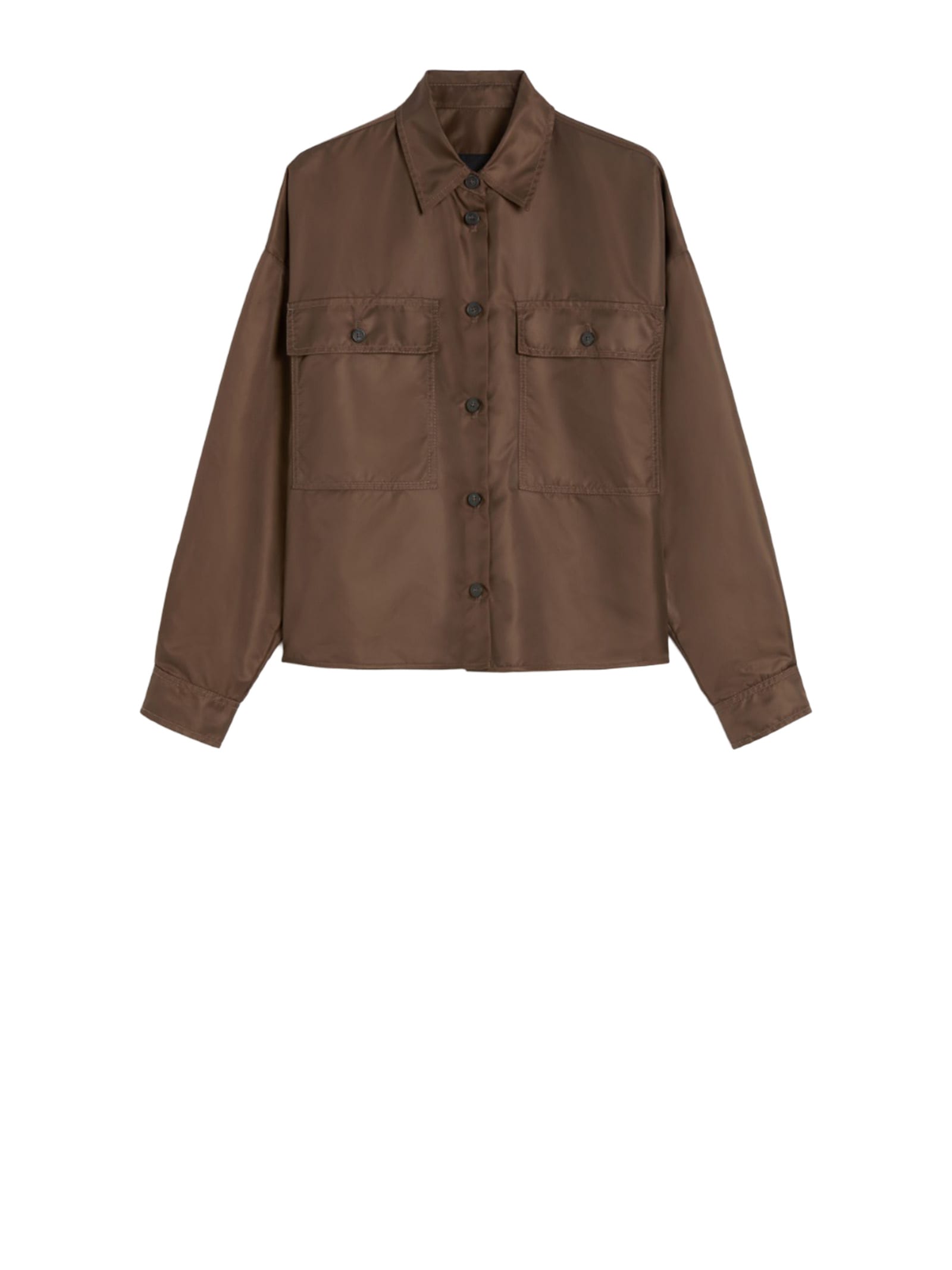 Weekend Max Mara Collared Crop Shirt With Chest Pockets And Long Sleeves In Brown