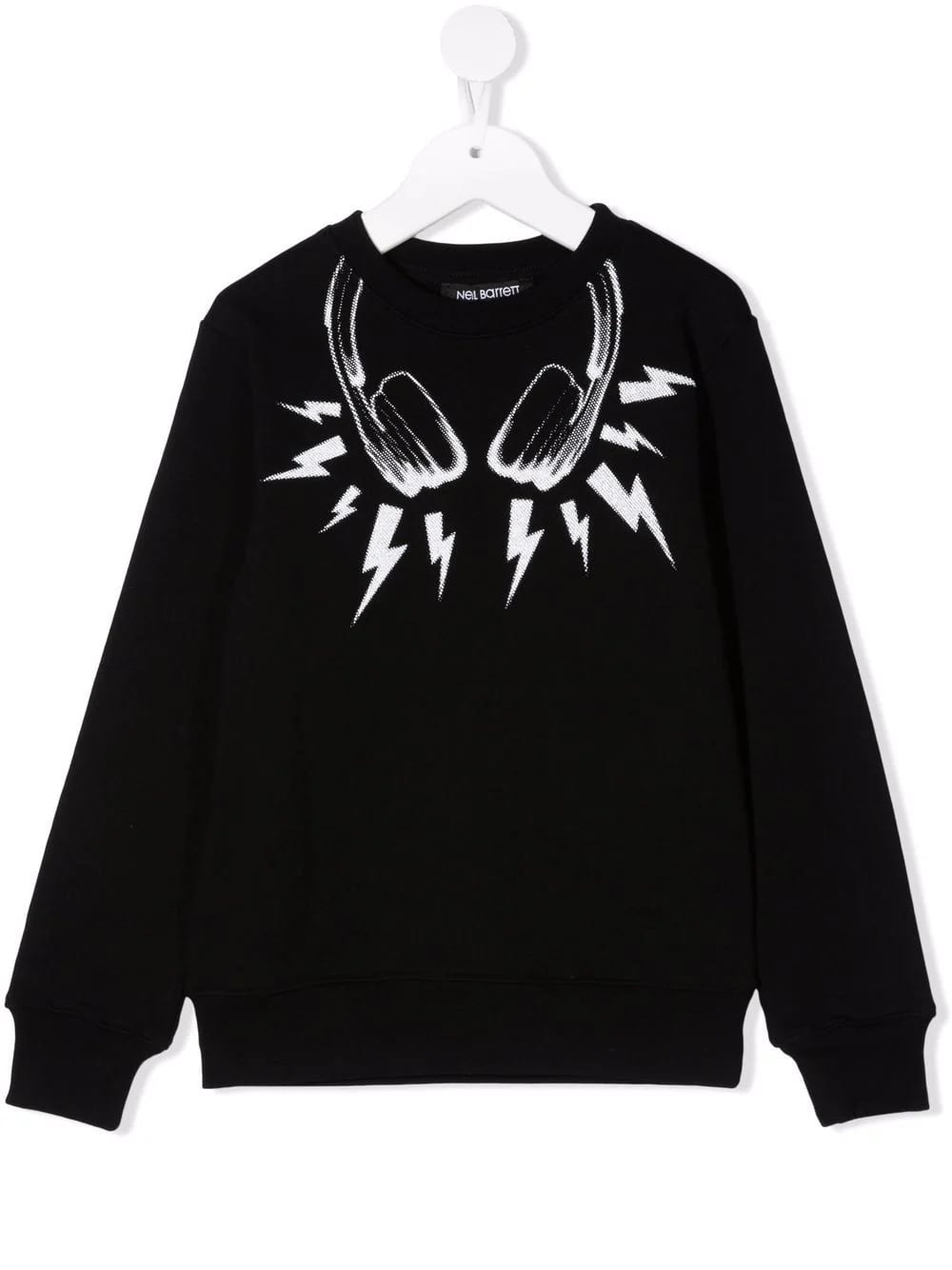 Neil Barrett Kids Black Sweatshirt With Thunderbolt Headphone Print