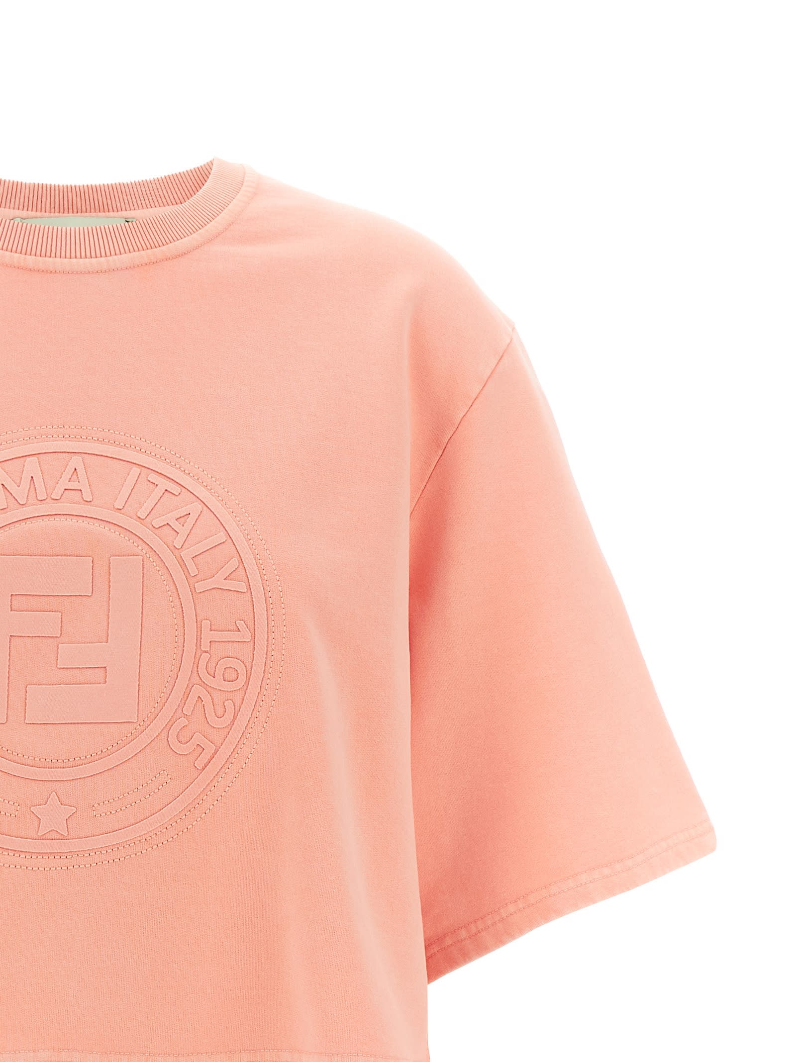 Fendi Women Pink T-shirt With Cropped Design And Raised Logo On The Front In Cotton Woman In Pink
