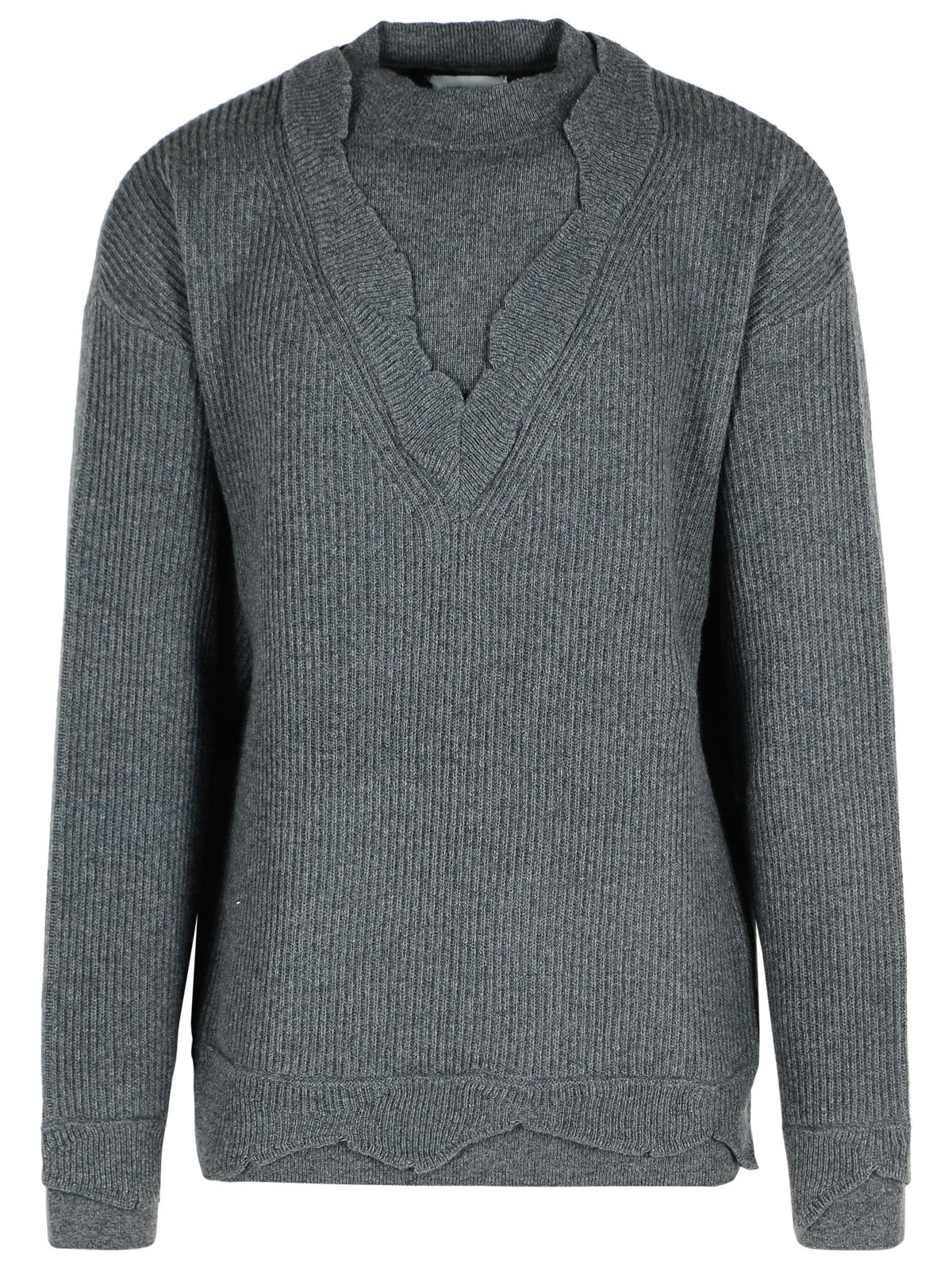 Laneus V Neck Ribbed Sweater With Long Sleeves In Gray