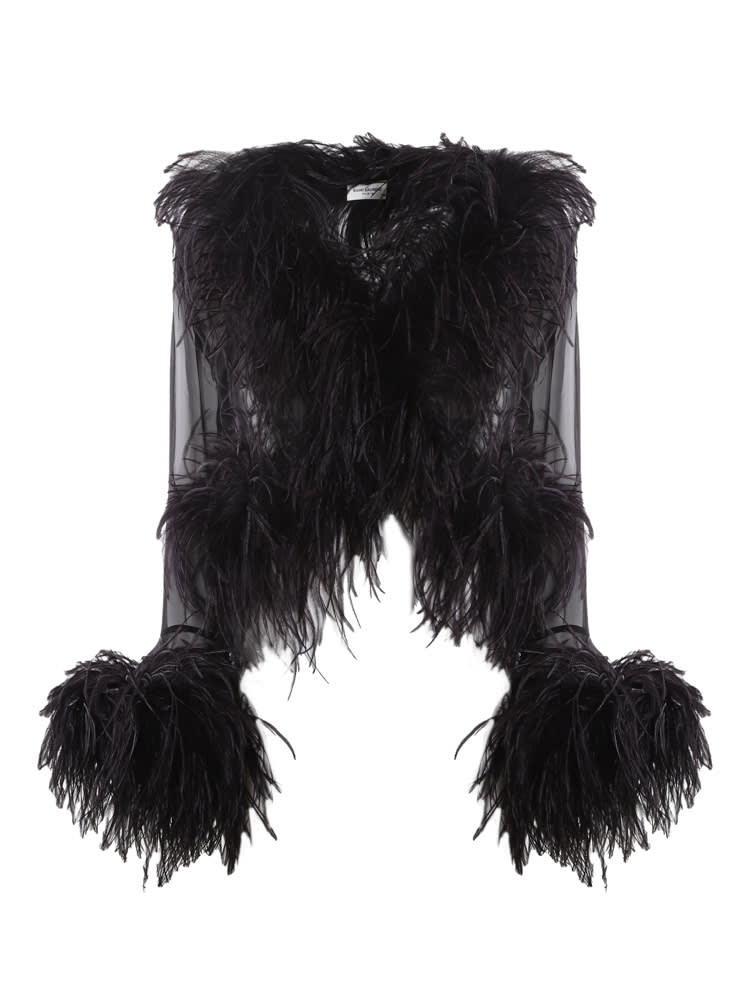 Saint Laurent Crepe Muslin Blouse With Feathers