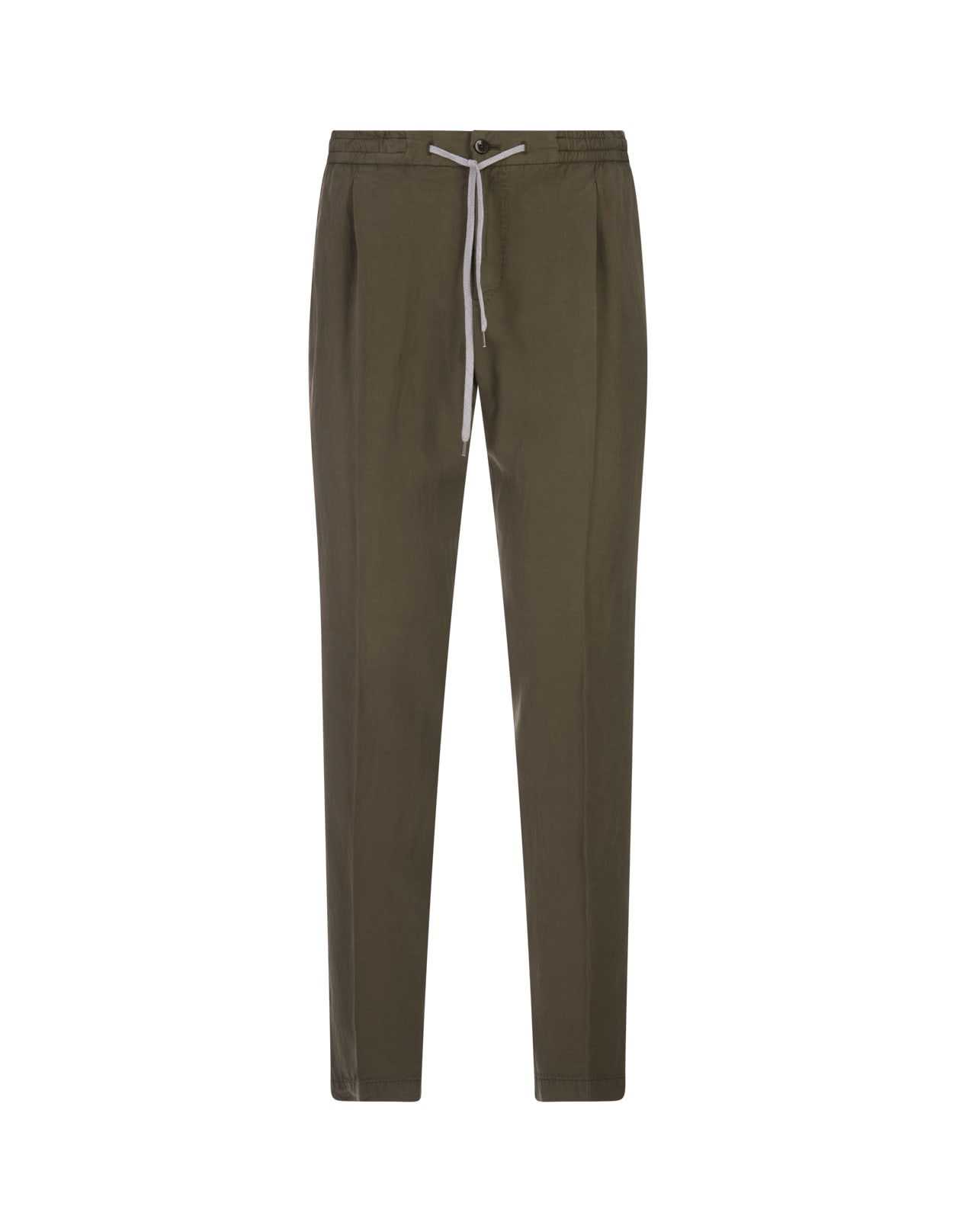 Military Green Linen Blend Soft Fit Trousers