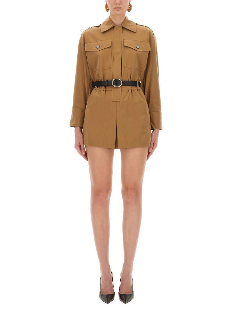 Self-portrait Structured Twill Suit With Belted Waist In Brown