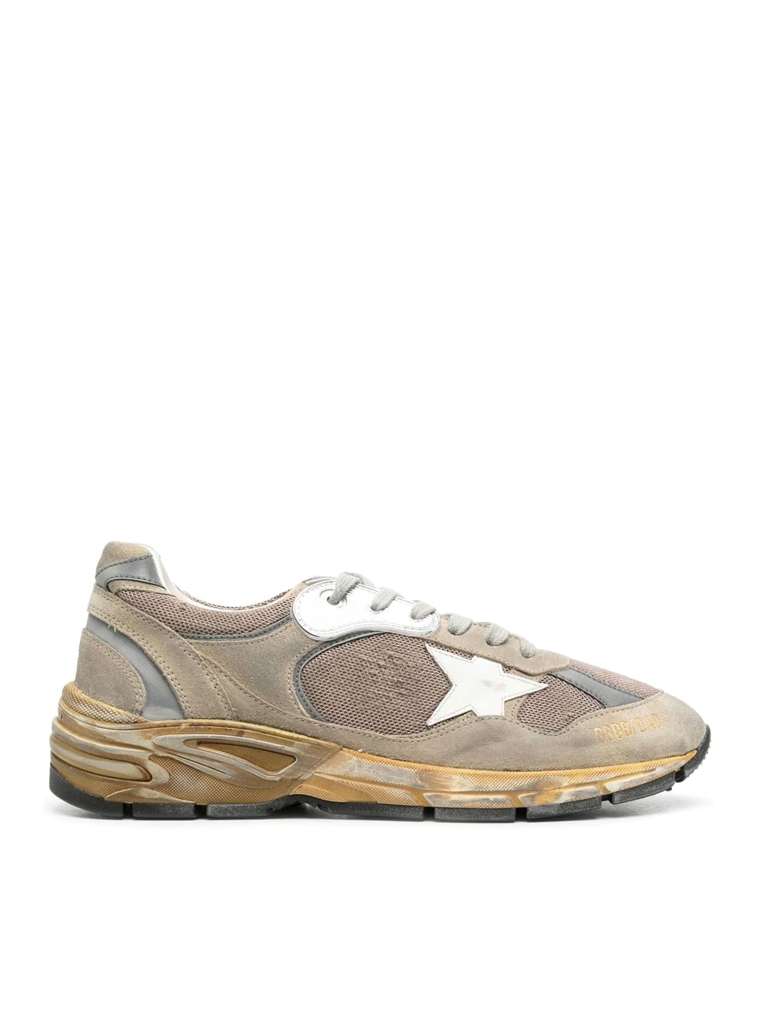 Shop Golden Goose Gray Leather Blend Running Sneakers In Taupe Silver White