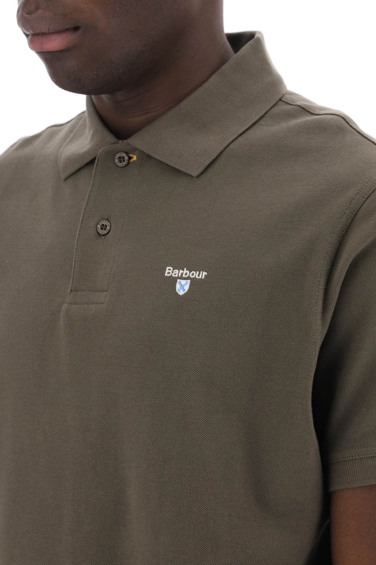 Shop Barbour Tartan-trim Polo Shirt In Dk Olive Classic (blue)
