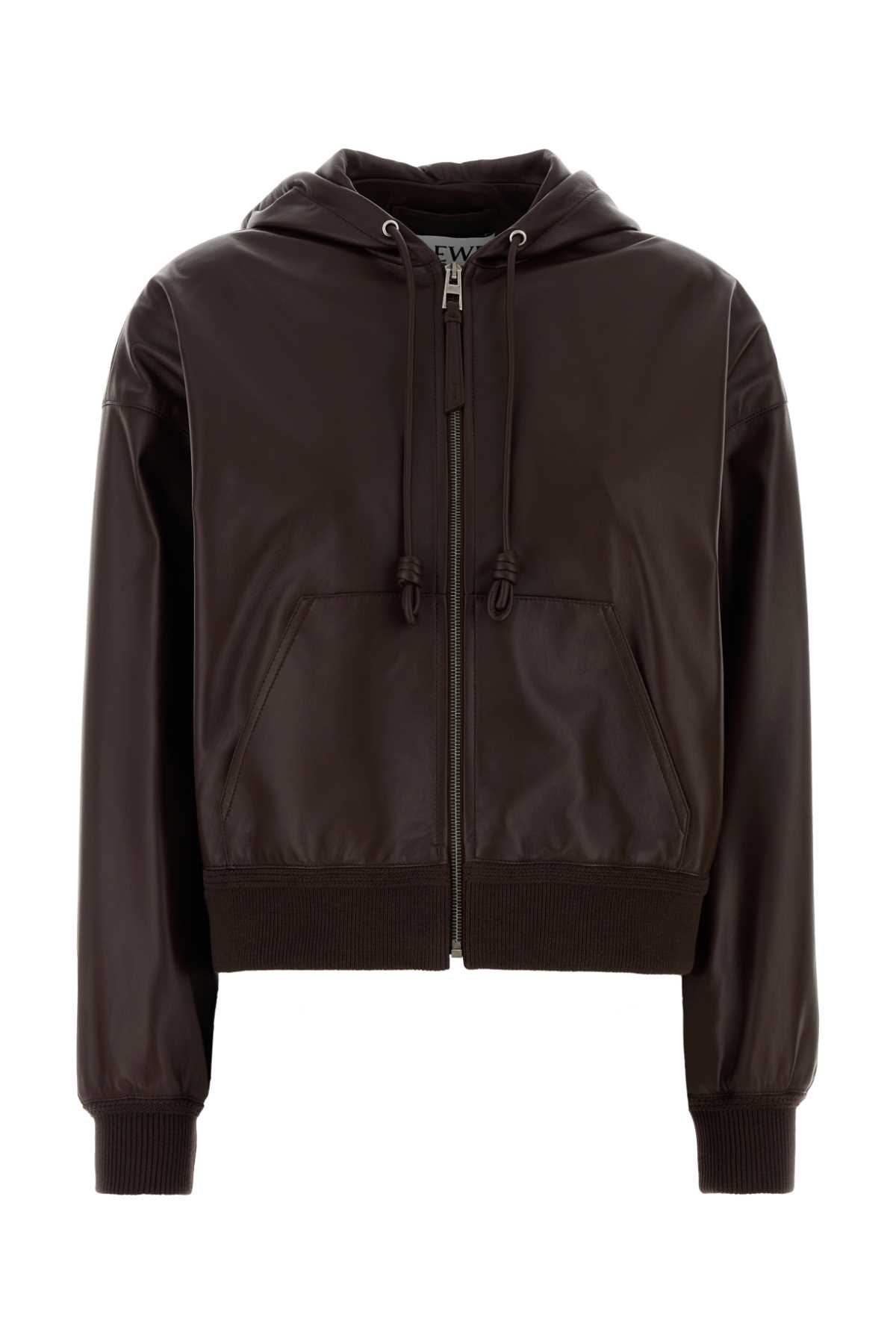 Loewe Leather Flamenco Jacket With Hood And Pockets In Brown