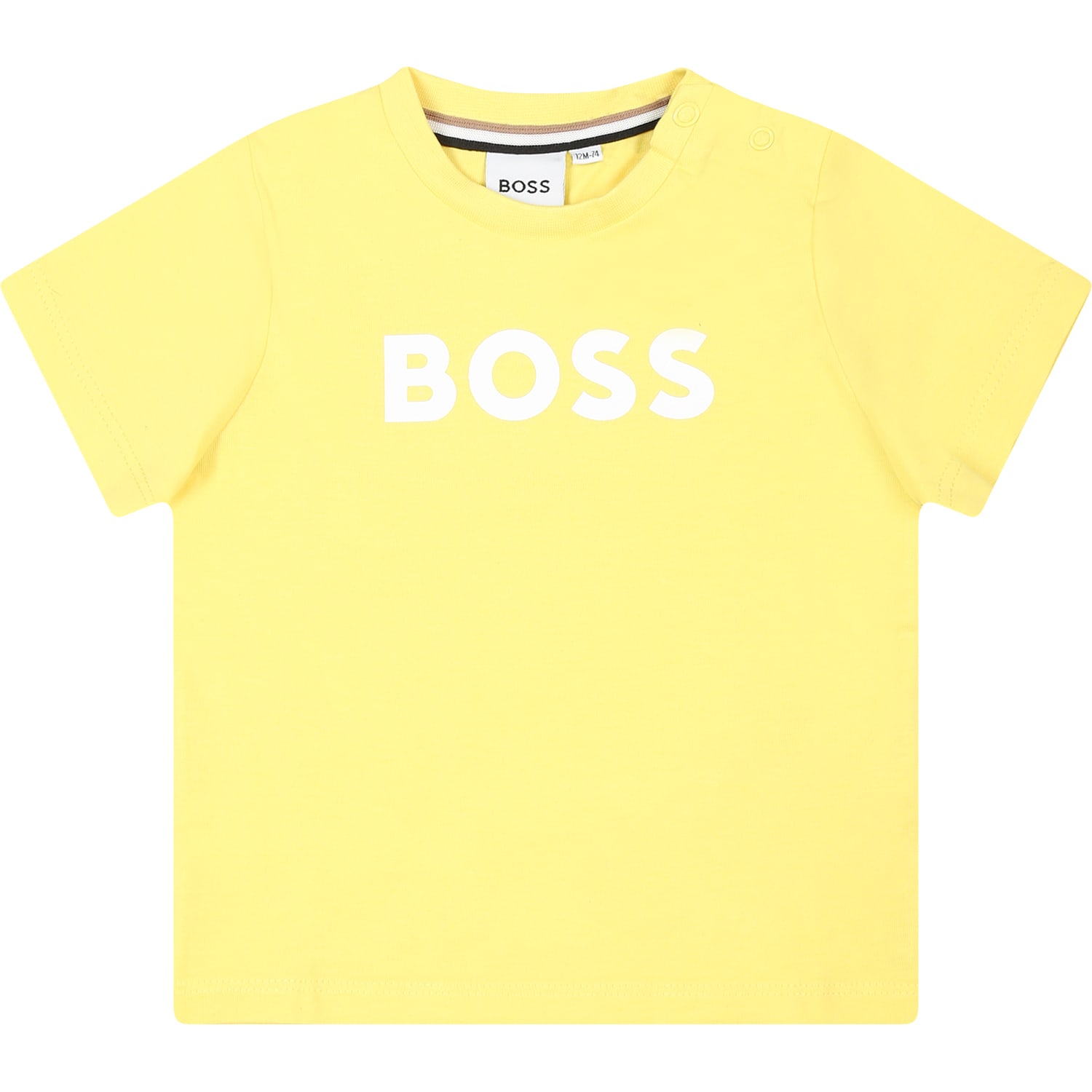 Shop Hugo Boss Yellow T-hirt For Baby Boy With Logo
