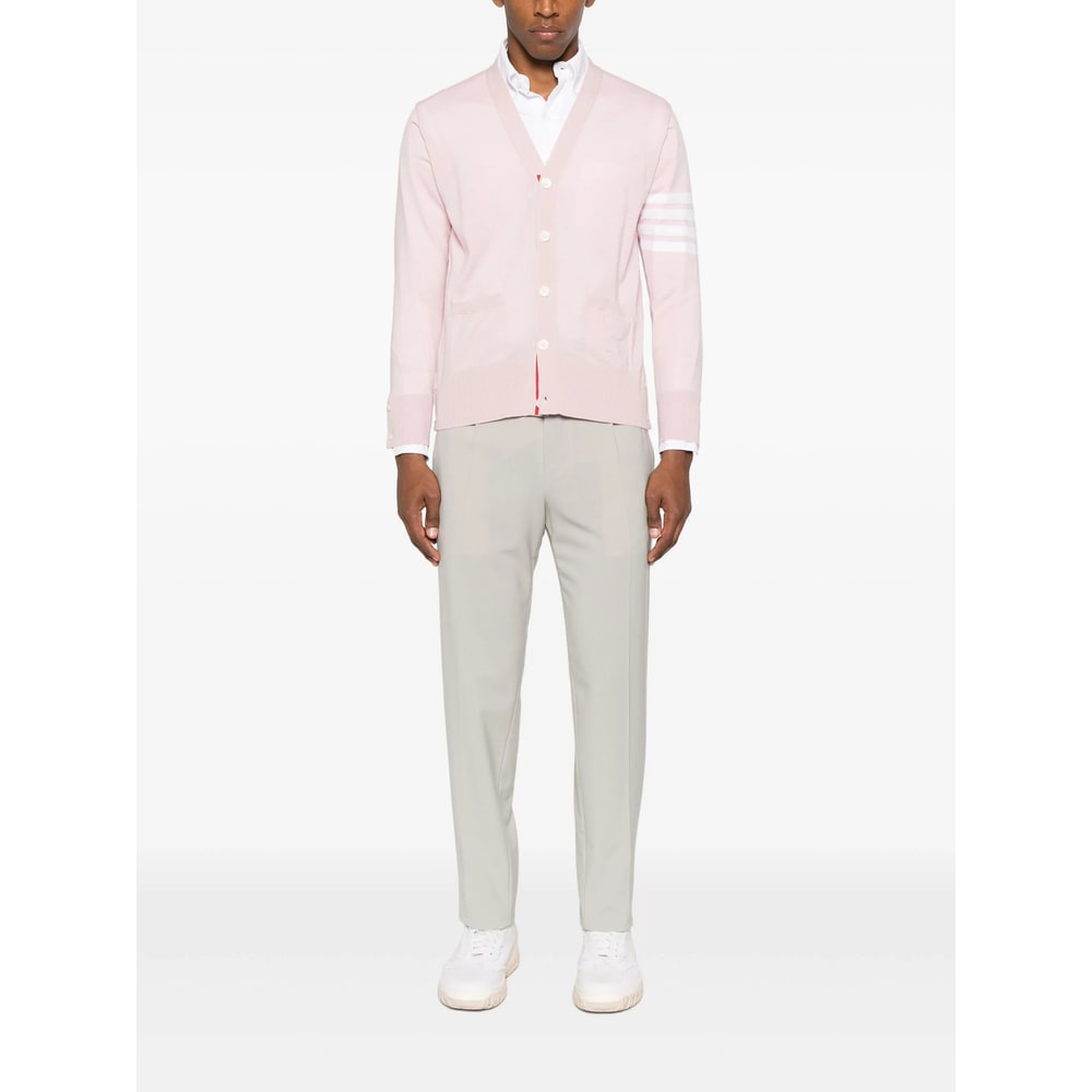 Thom Browne V-neck Fine-knit Cardigan In Pink