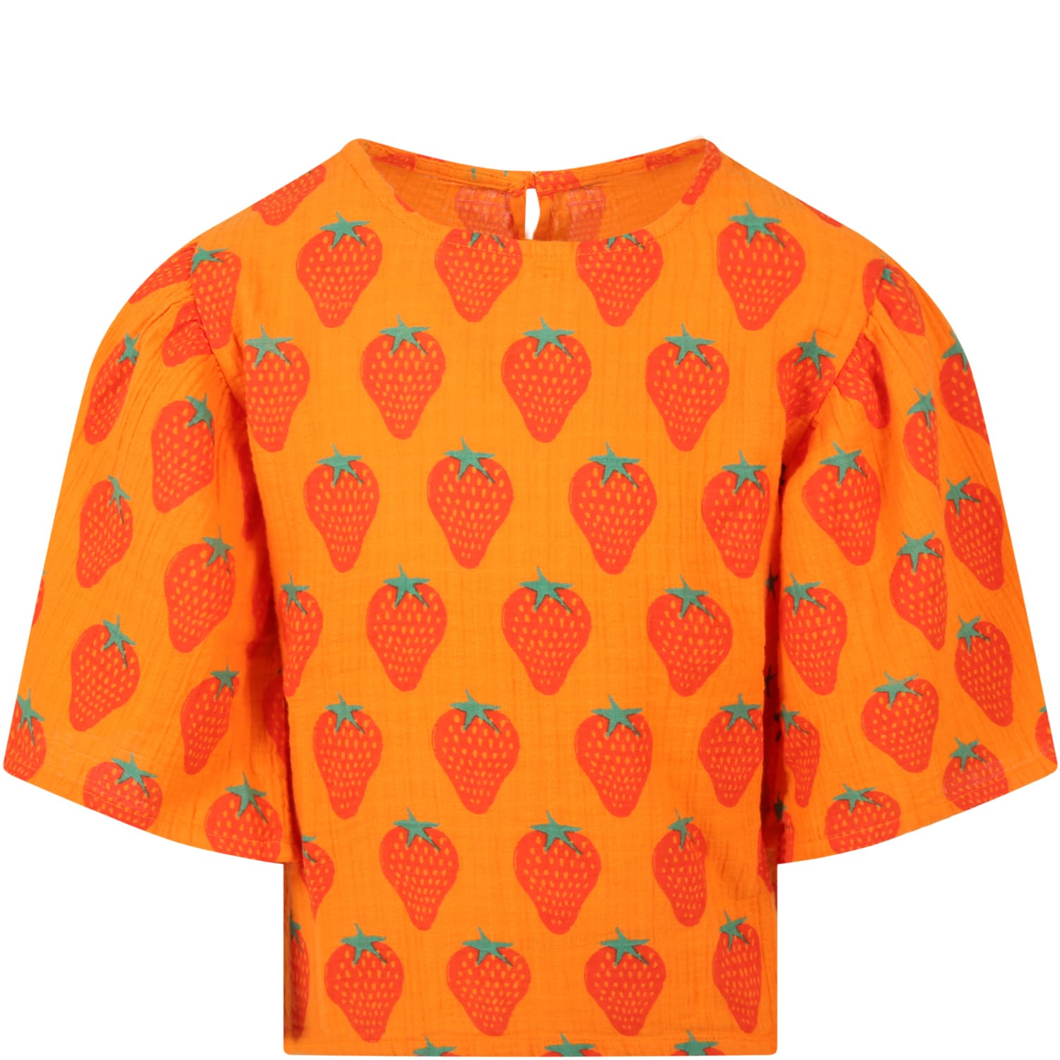 Bobo Choses Orange Blouse For Girl With Red Strawberries
