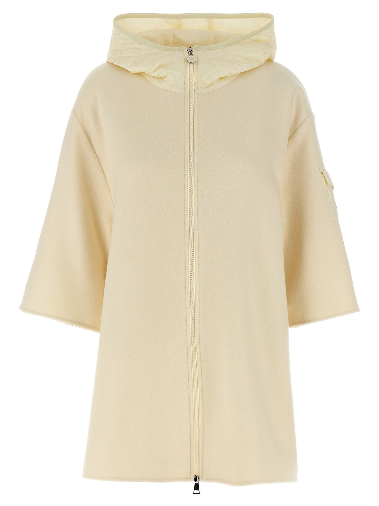 Moncler Wool Hooded Zip-up Cape In White