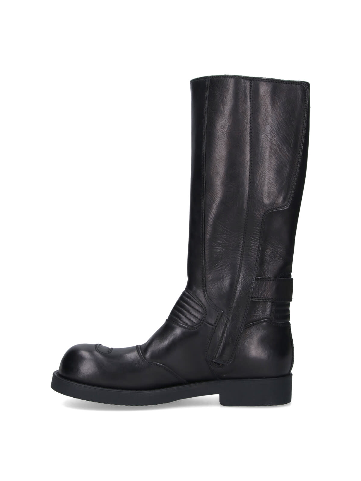Mm6 Maison Margiela High Shaft Round Toe Stitched Boots In Black
