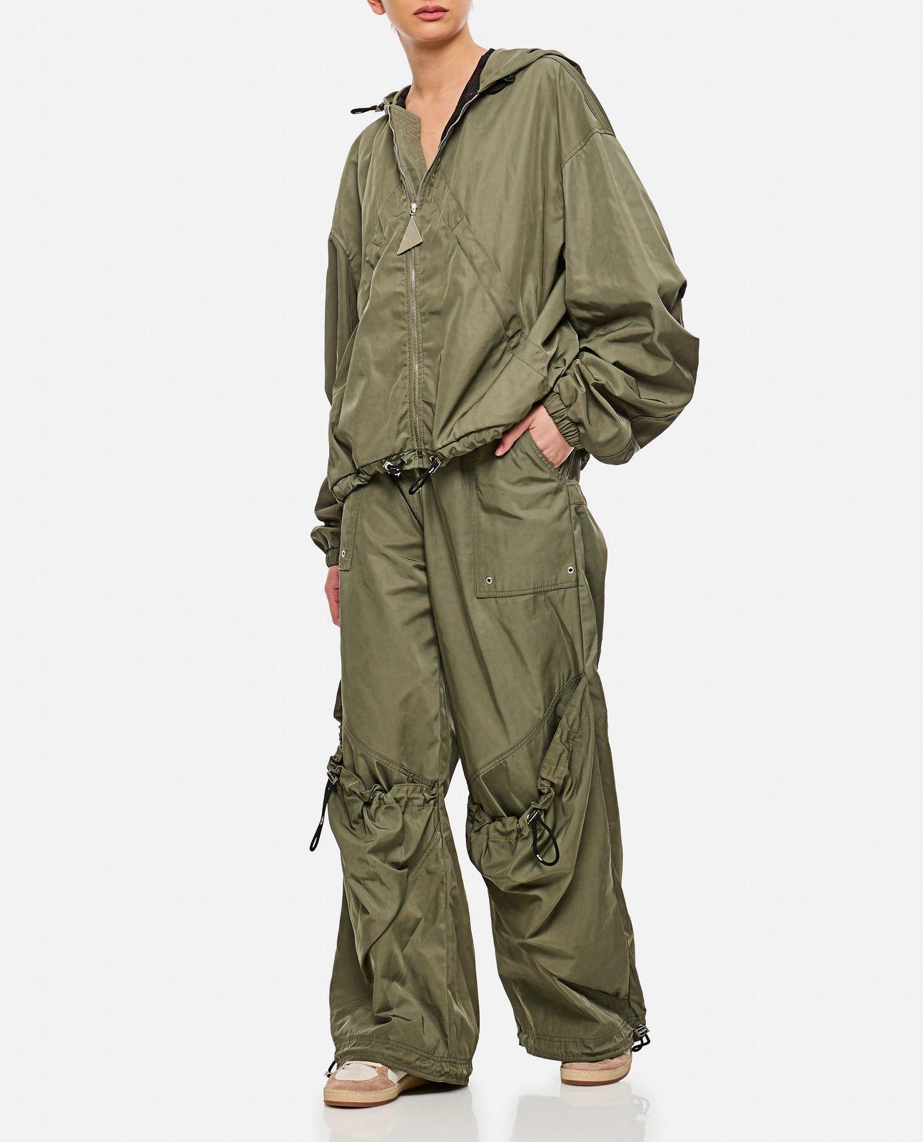 Attico Women's Wide Leg High-waisted Pants With Adjustable Elastic In Military In Military Green