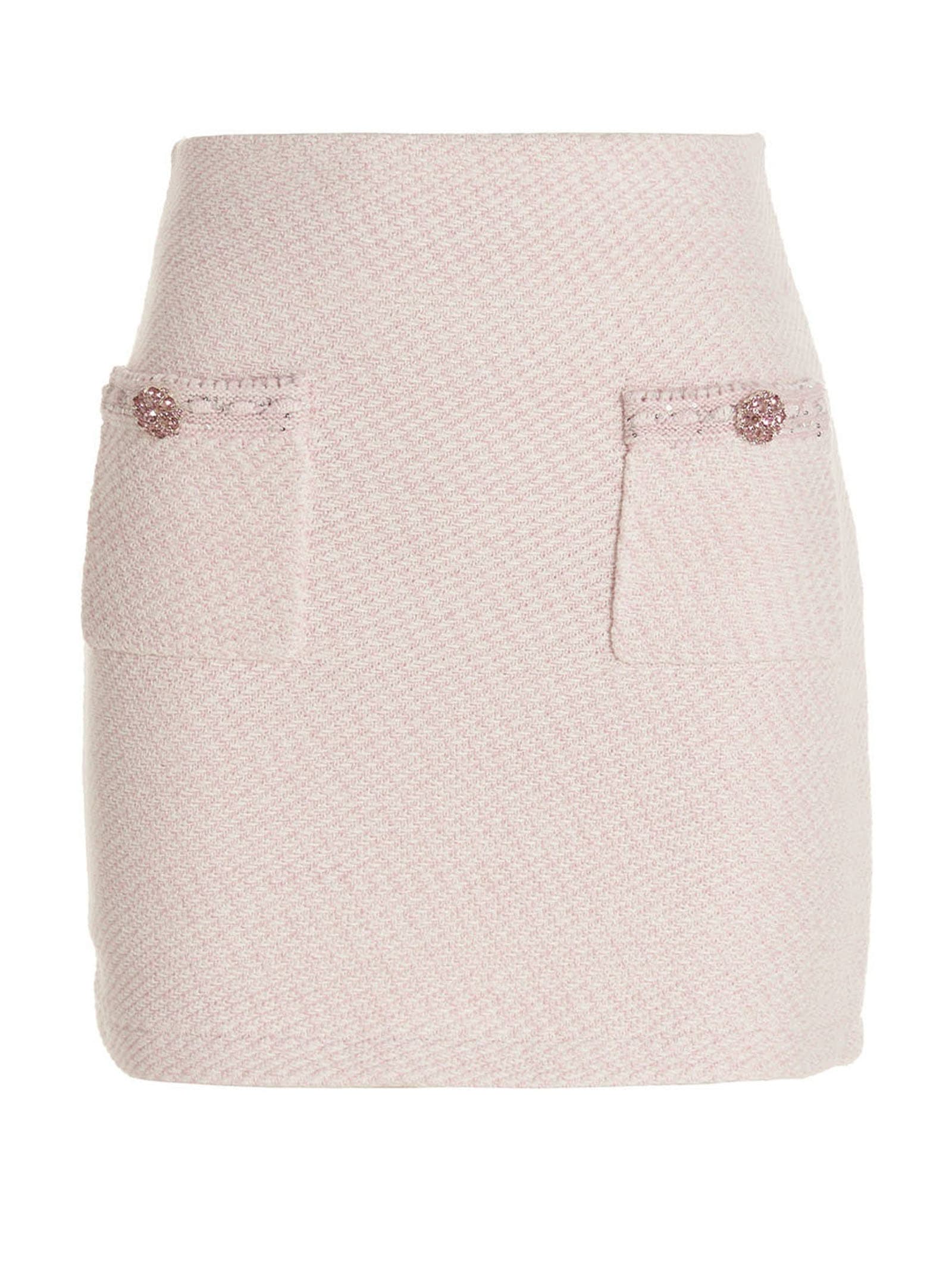 Self-portrait Sequin Crystal Embellished Short Sleeve Knit Mini Skirt In Pink