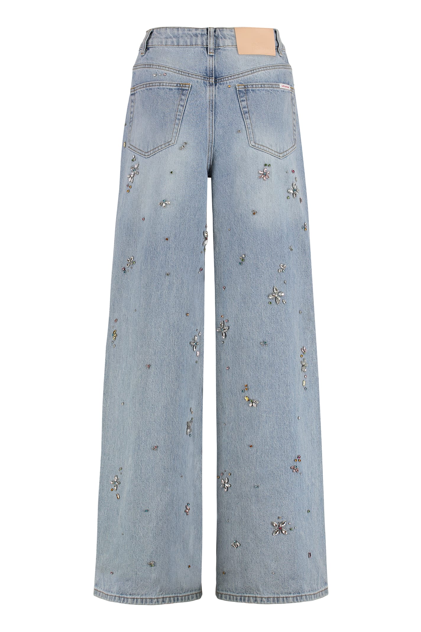 Self-portrait Embellished Wide Leg Jeans L. Blue In Blue