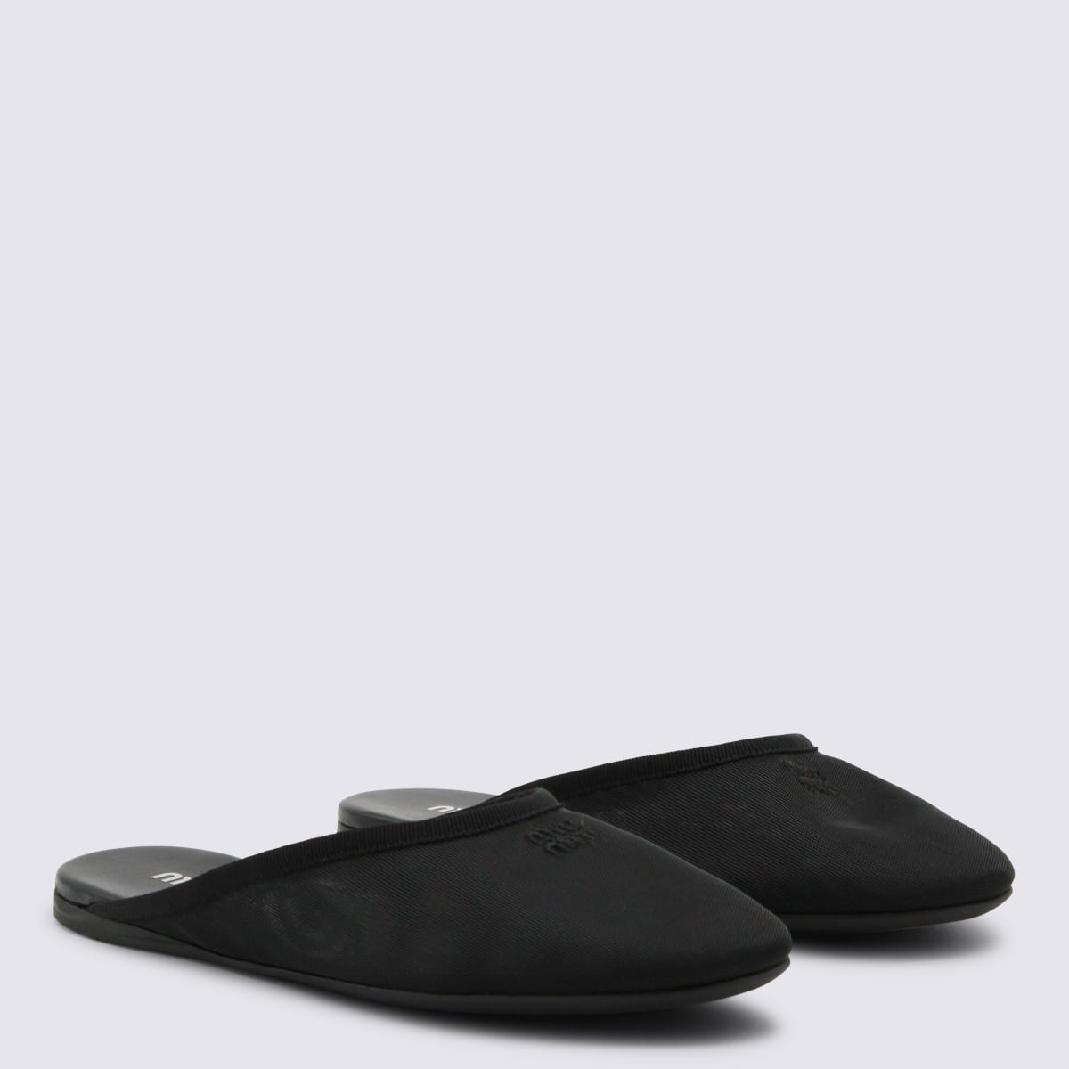 Miu Miu Black Leather Flats In Black