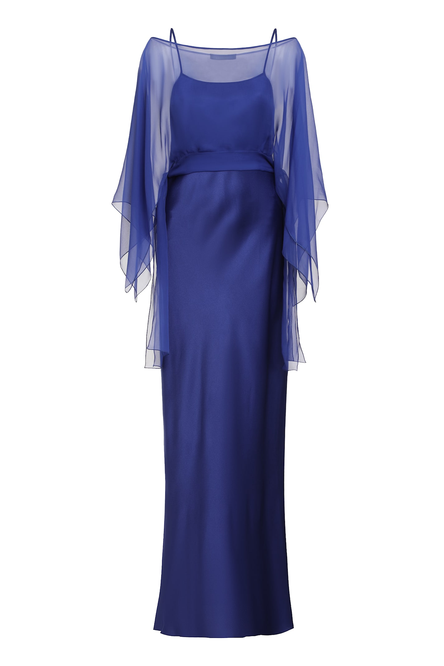 Alberta Ferretti Detachable-cape Maxi Dress In Blue