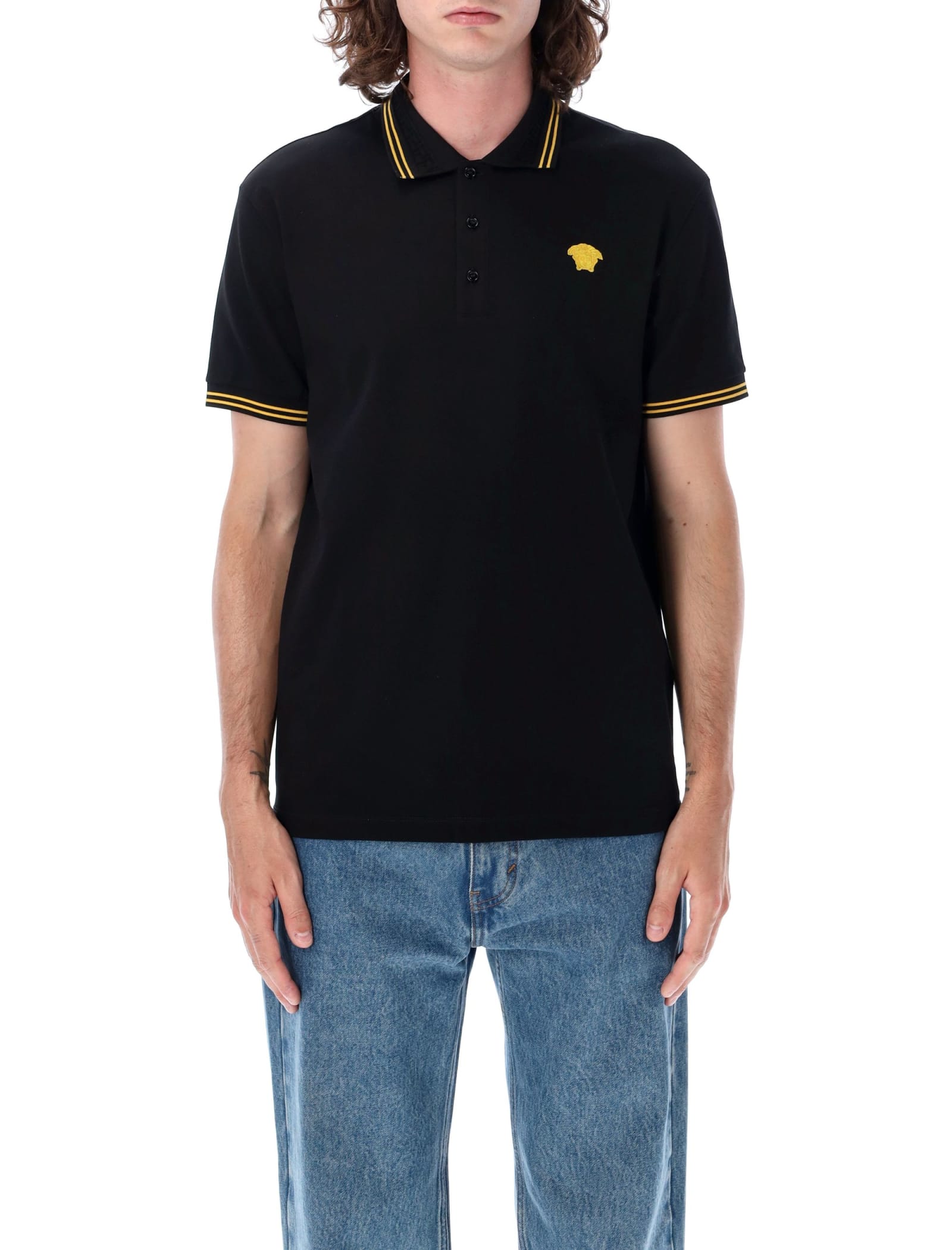 Shop Versace Polo Medusa Patch In Black