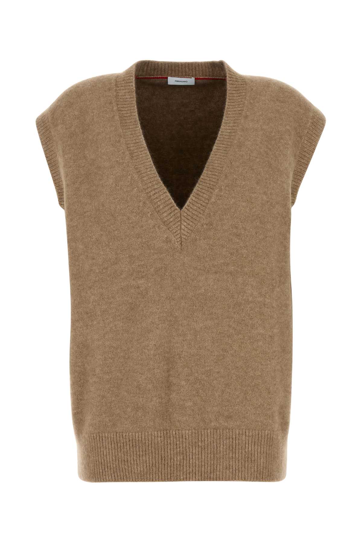 Shop Ferragamo Cappuccino Alpaca Blend Oversize Vest In Nude