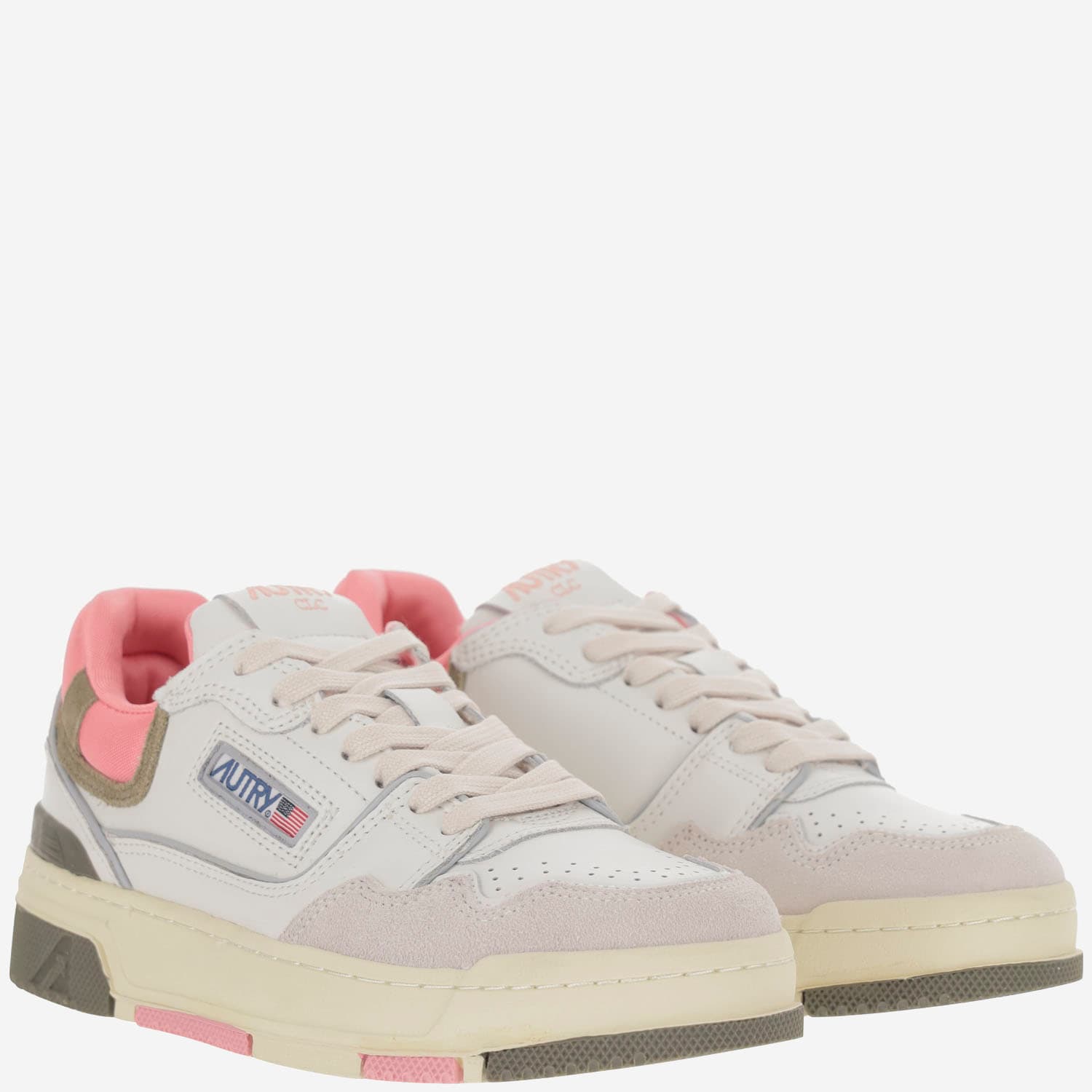 Shop Autry Clc Low Suede And Mesh Sneakers In Bianco+rosa