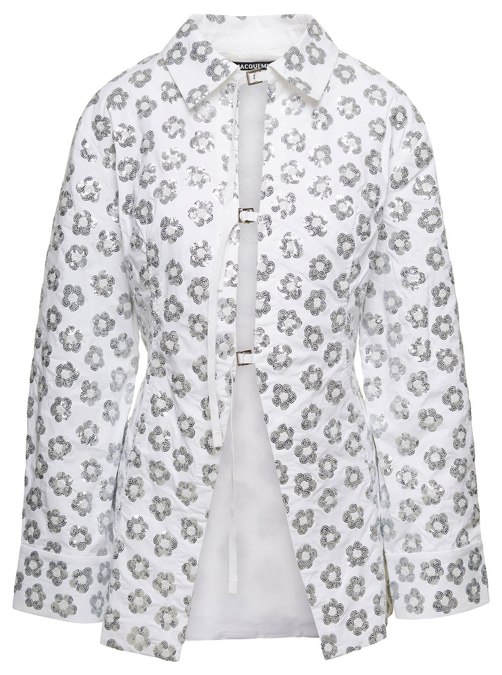 Jacquemus la Chemise Lavoir Brodéè White Shirt With Paillettes Embroidery In Stretch Cotton Woman
