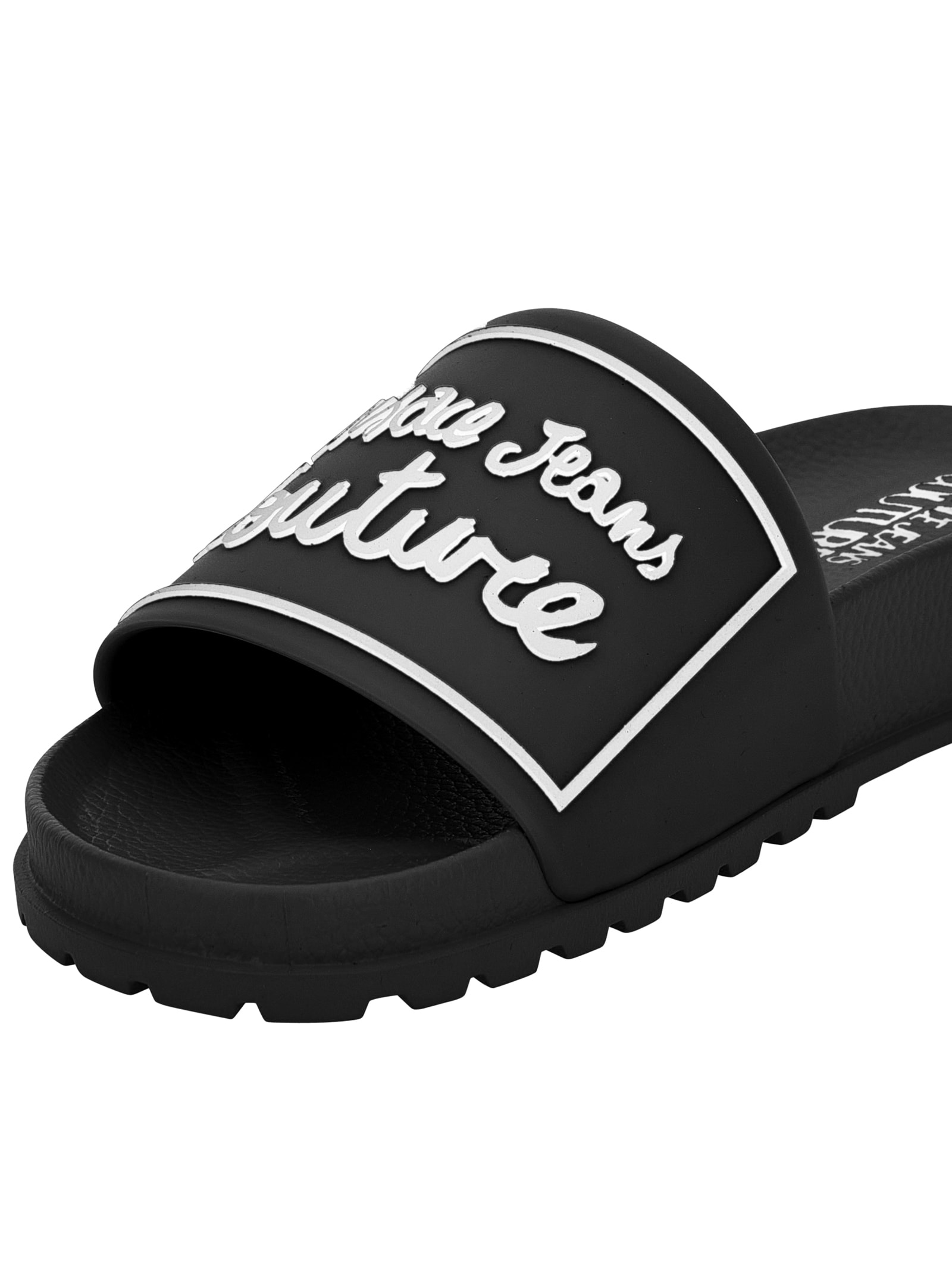 Versace Jeans Couture Black Logo Shelly Pool Slides In Black