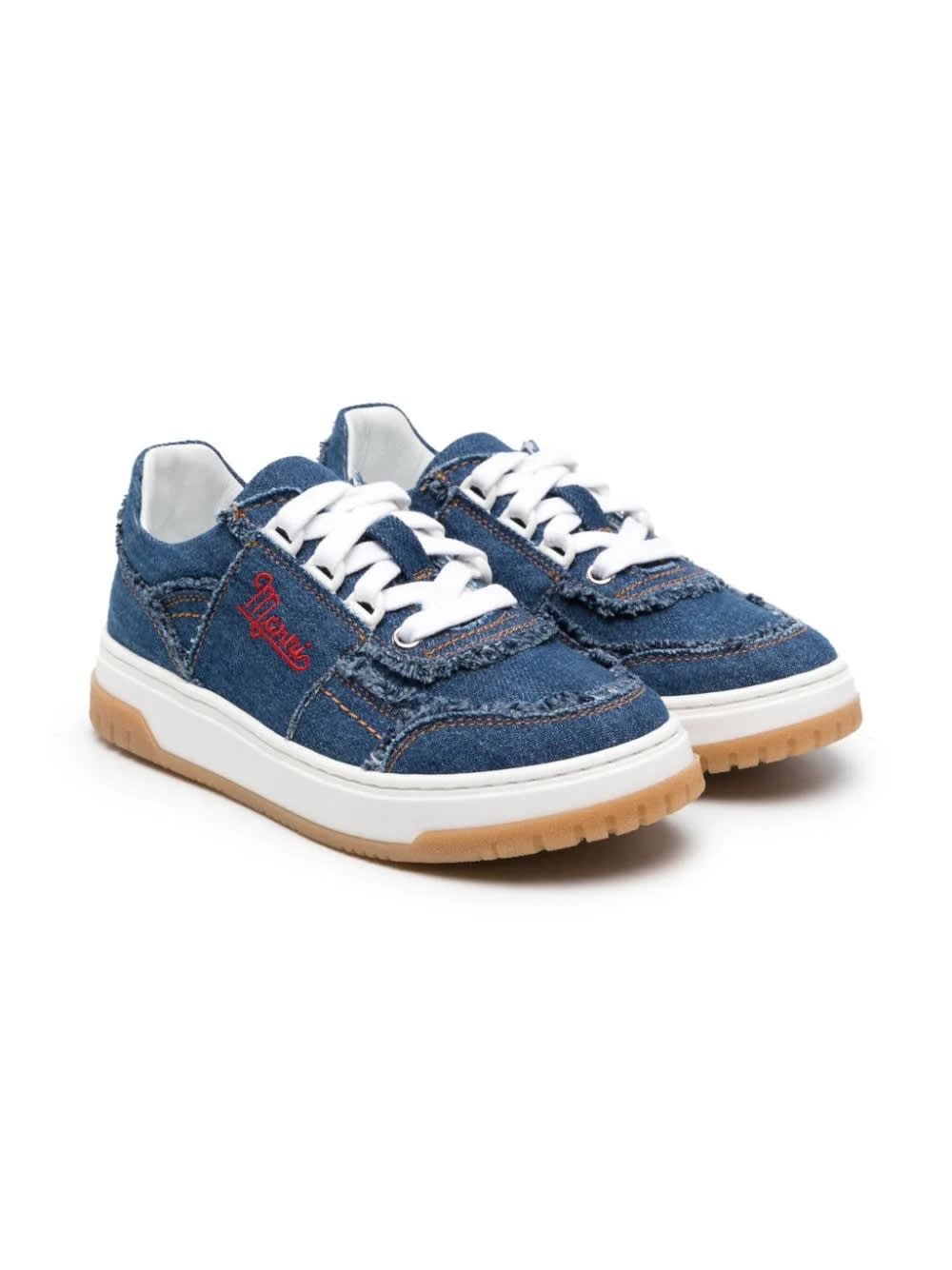 Shop Marni Denim Sneakers With Inserts In Blue