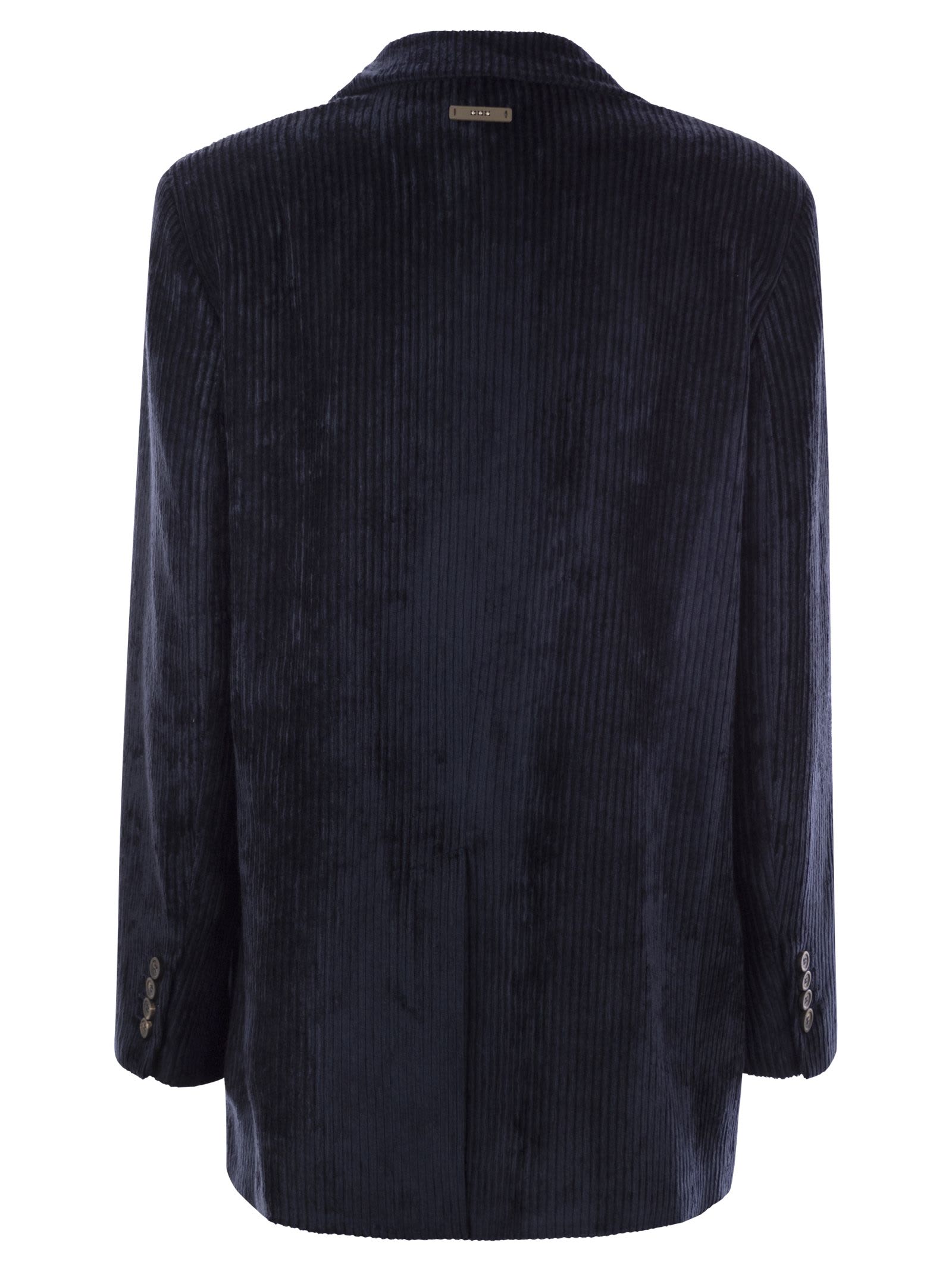 Shop Peserico Velvet Double-breasted Blazer In Navy