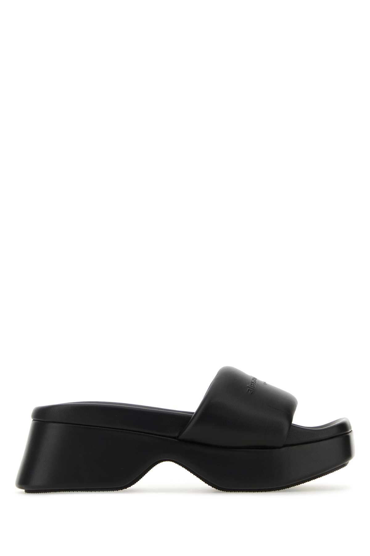 Black Leather Float Mules